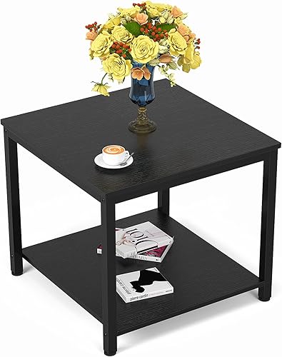 Miniatura 8 de Homieasy Mesa auxiliar cuadrada de 20 pulgadas, mesa auxiliar de té de café de 2 niveles para sofá cama, decoración de madera de metal, mesa