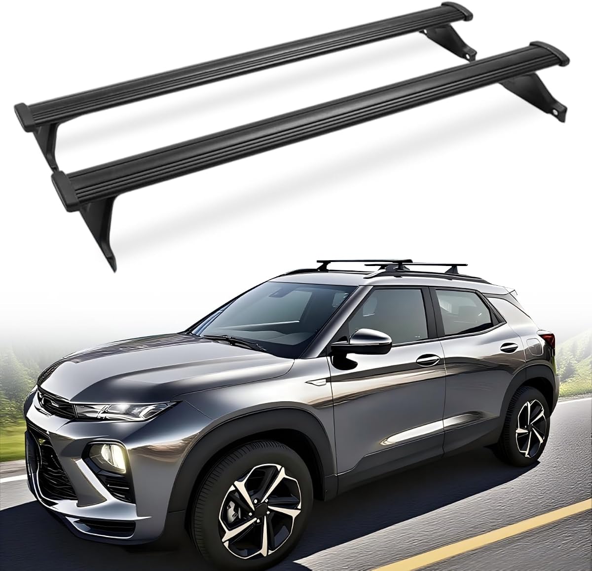 Roof Rack Cross Bars Fit for 2021-2026 Chevy Trailblazer with Side Rails | 2021-2026; Factory Side Rails Required; Not for LS; 260 lb Load; Aluminum; No-Drill Install; for Bikes, Kayaks & Roof Boxes