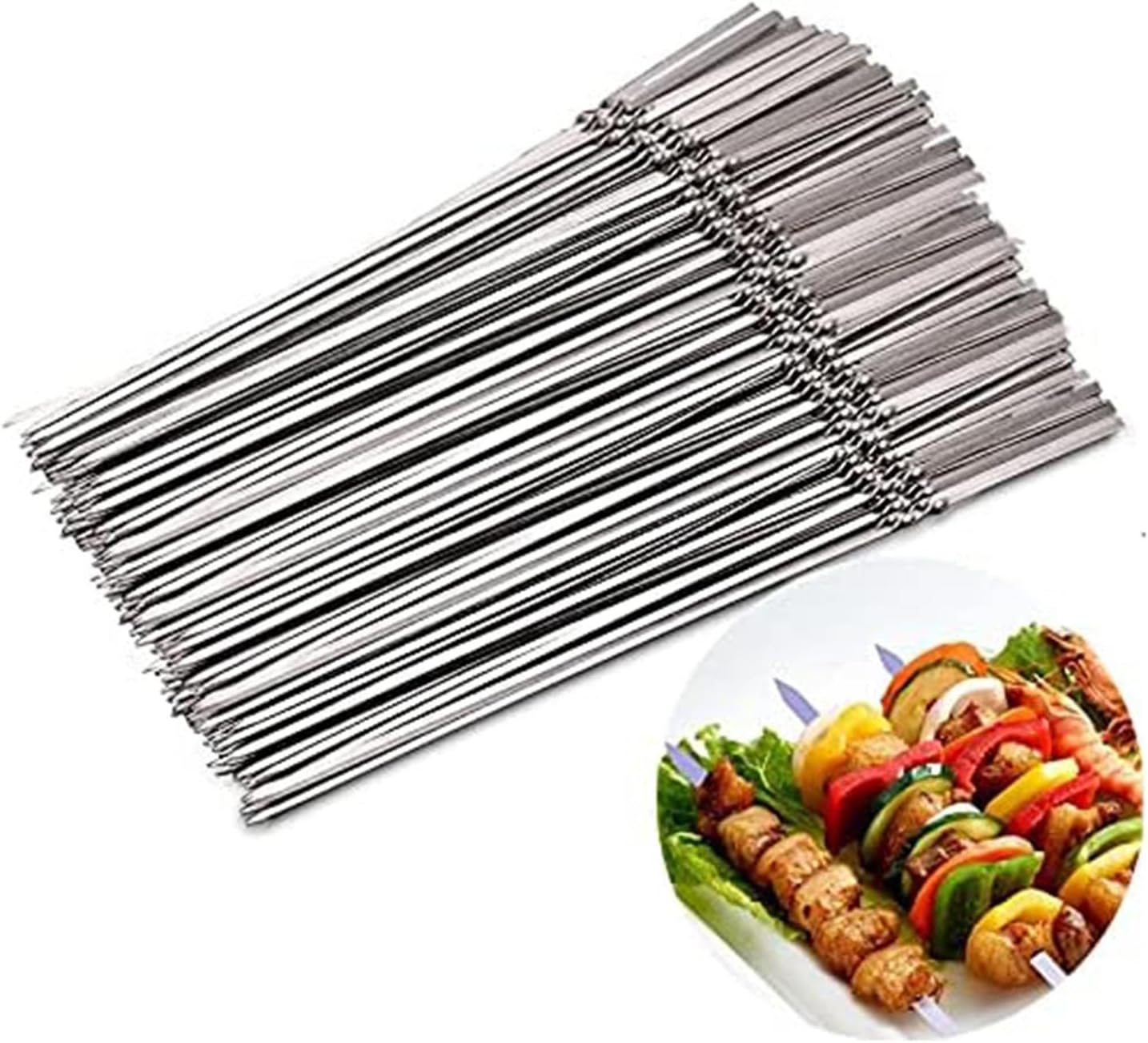 Grill Skewers, Reusable, Stainless Steel Kabob Skewers, Anti-Slip, for Fruit, Barbecue, Yakitori Chicken, Fondue, 10-100Pcs,