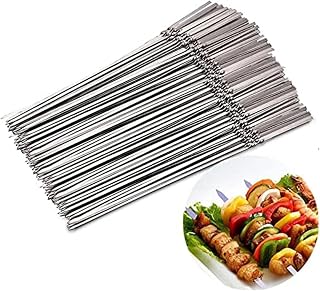 Grill Skewers, Reusable, Stainless Steel Kabob Skewers, Anti-Slip, for Fruit, Barbecue, Yakitori Chicken, Fondue, 10-100pcs (Color : 10, Size : 25cm)