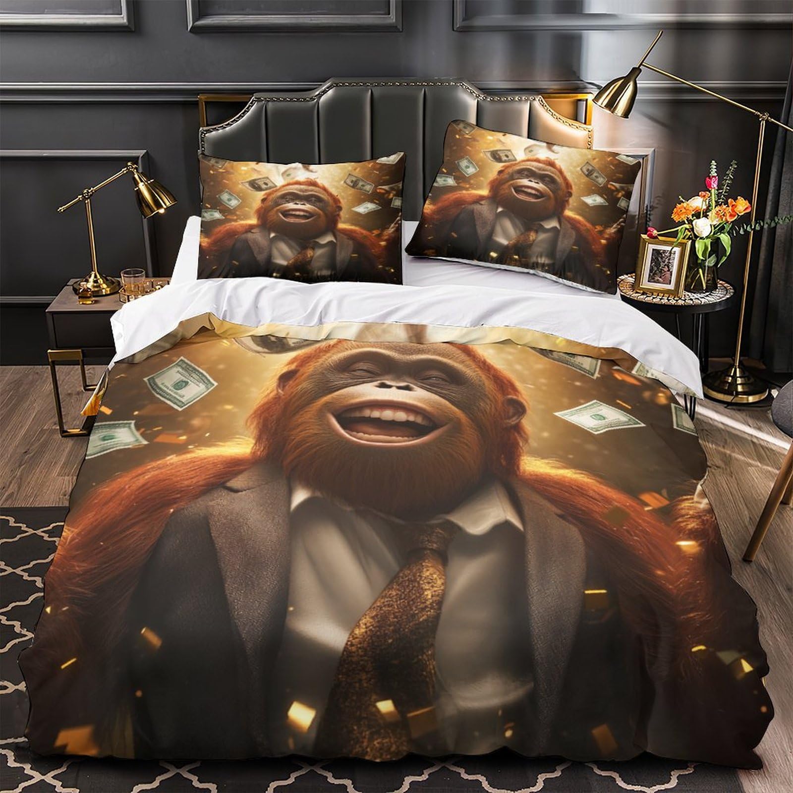 Housse de couette orang-outan en costume King 220x240cm avec 2 taies d'oreiller en microfibre