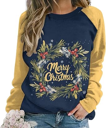 Ugly Christmas Sweatshirt for Women Funny Santa Graphic Crewneck Oversized Pullover Tops Casual Xmas Shirts