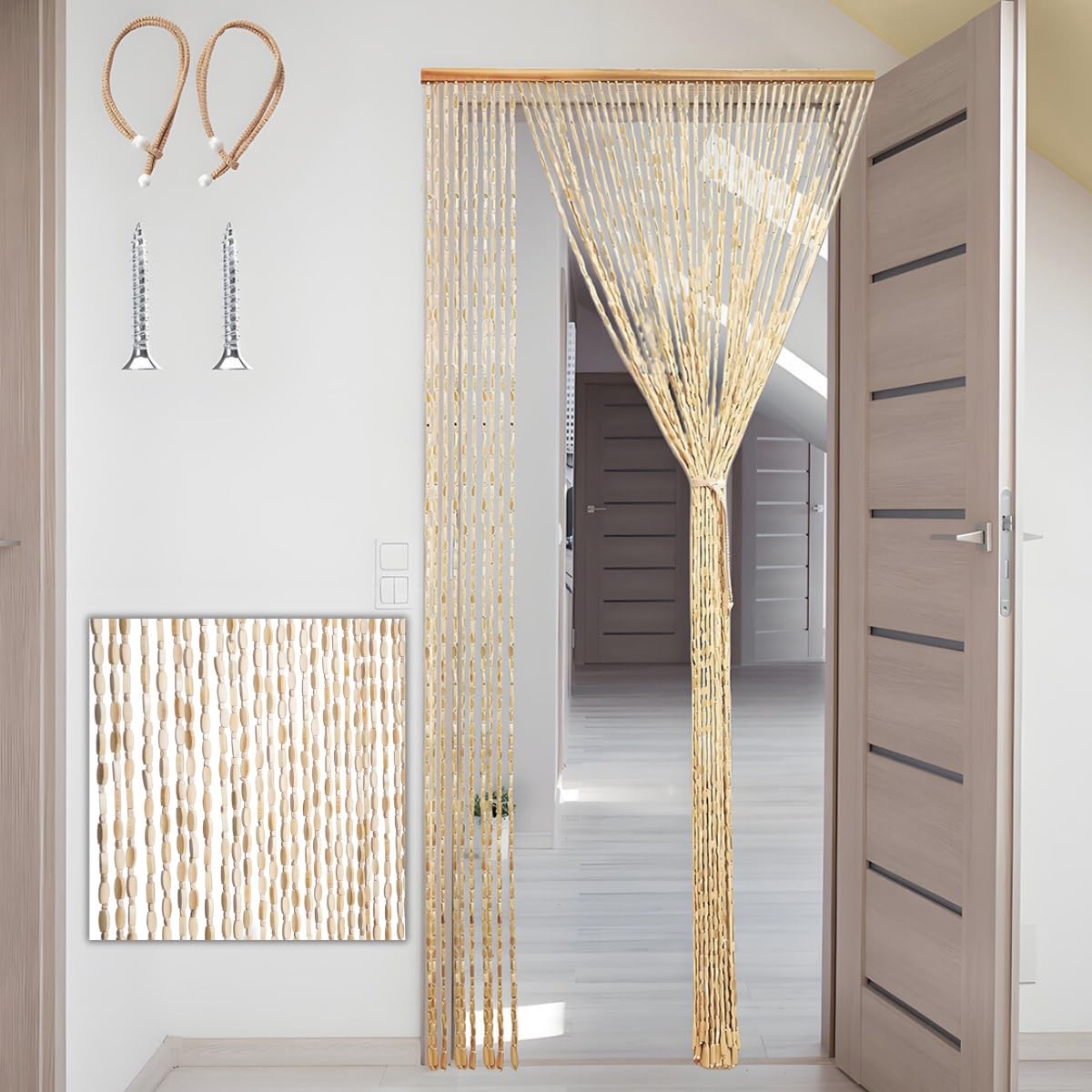 Ręcznie wykonana bambusowa ścianka działowa do drzwi - naturalna dekoracyjna zasłona, szerokość od 61 cm do 119 cm, 35,4 x 70,9 cala - stylowa do dekoracji domu
