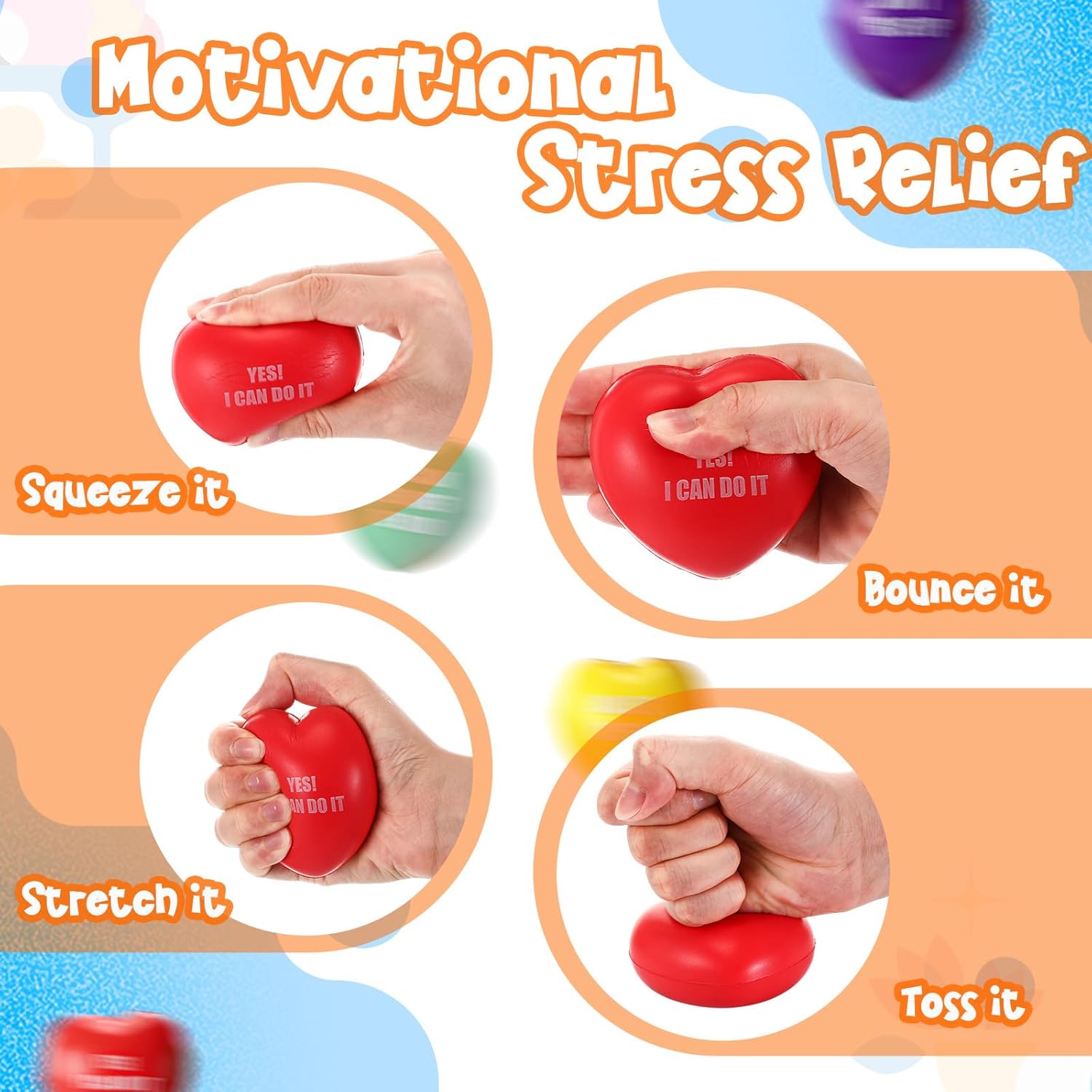 Lenwen 72 Pcs Heart Stress Balls Gifts Including 2.5'' Motivational Stress Balls Adults Relief Gifts for Employees Appreciation Teacher Coworkers Thank You for Being Awesome Tags and Organza Bags