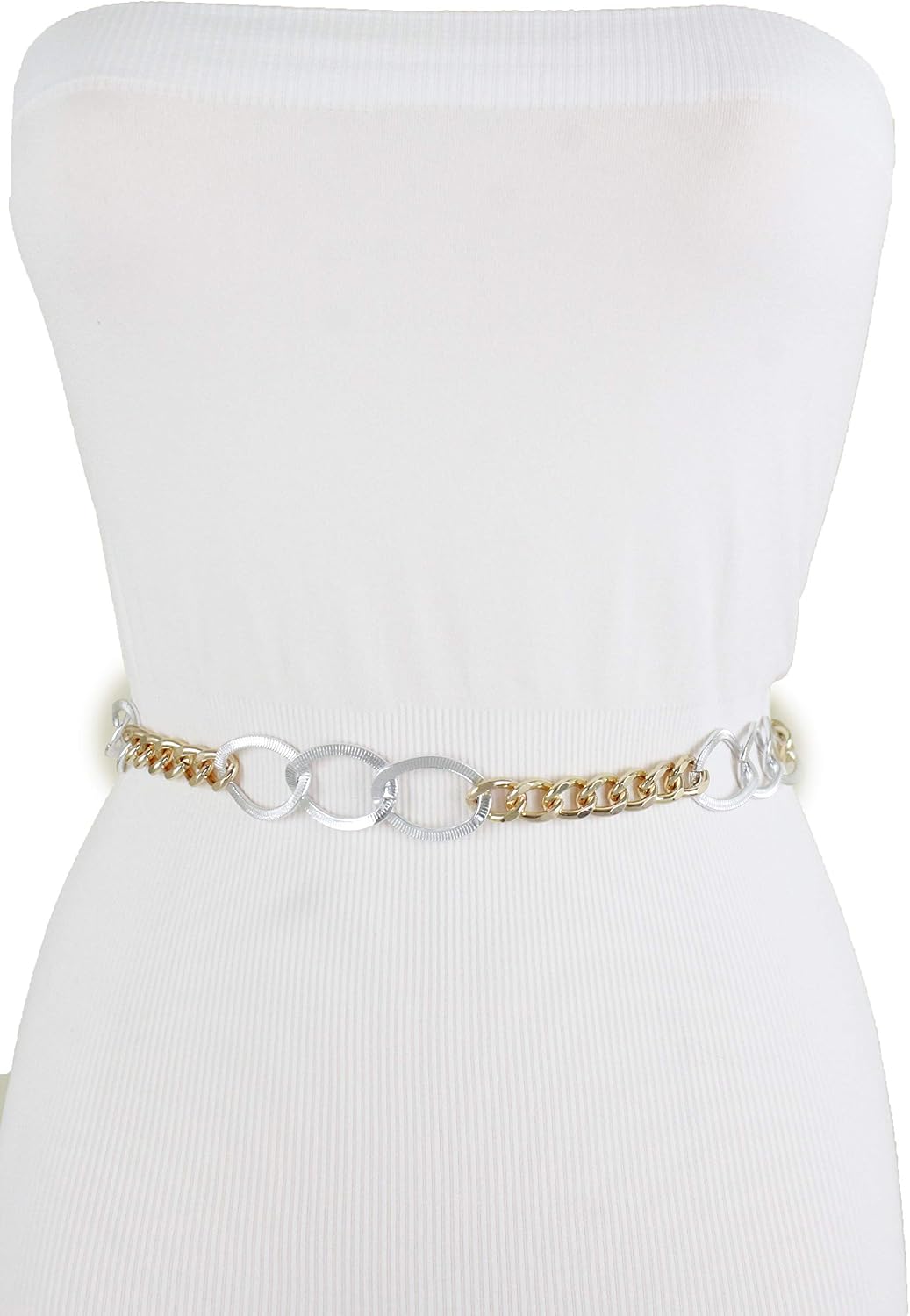 TFJ Women Fashion Belt Hip High Waist Gold Metal Chain Silver Chunky Links Size XS S M