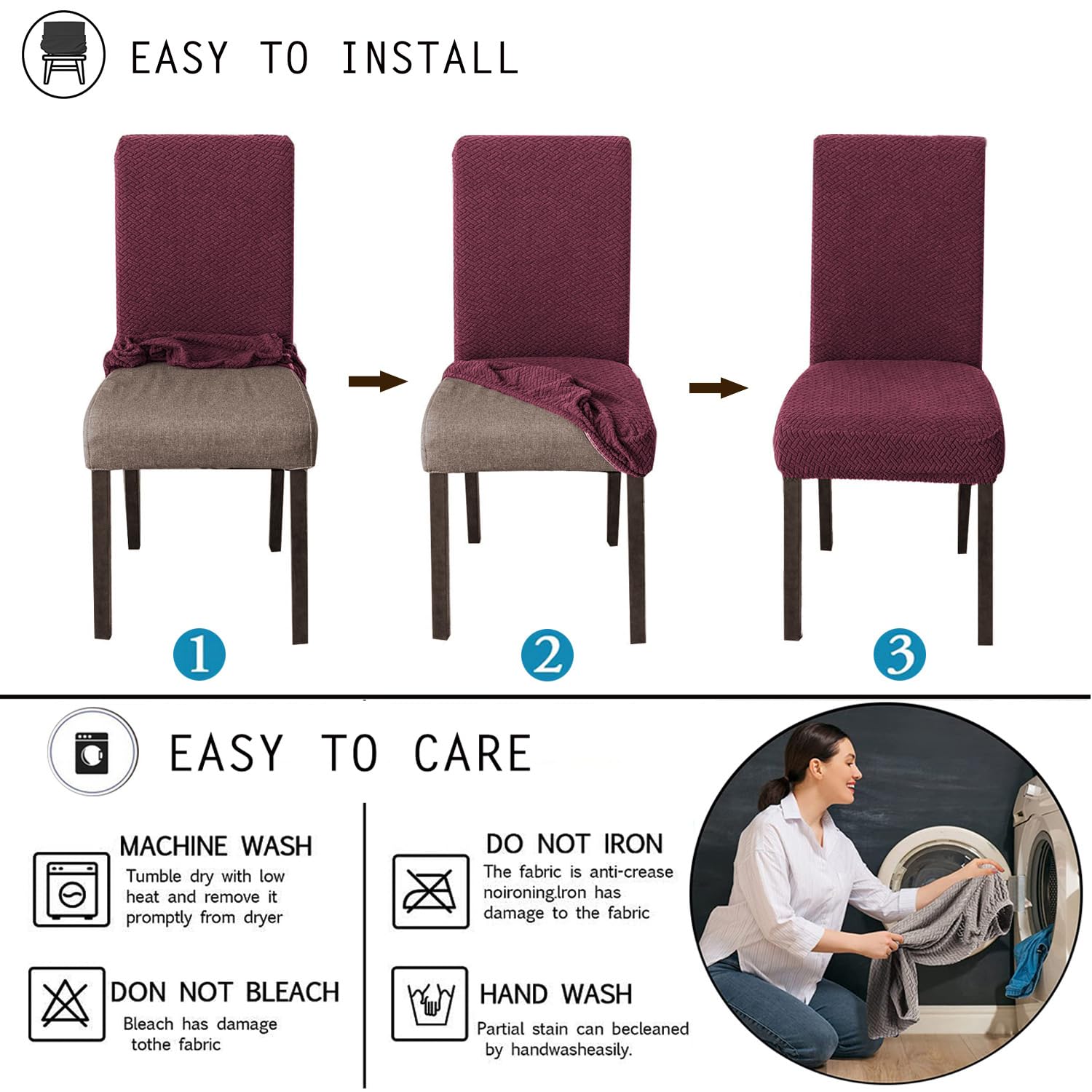 Lot de 6 housses de chaise de salle à manger extensibles, amovibles et lavables pour chaises Parson, cuisine et bureau pour décoration moderne Noir
