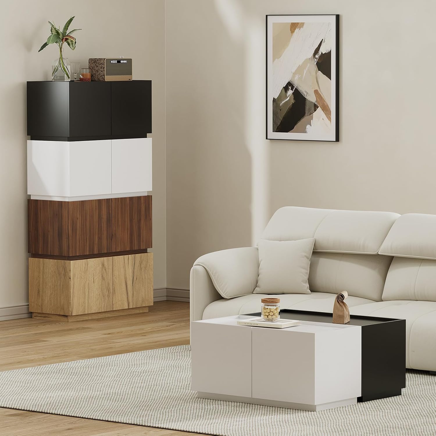 Stackable Small Storage Cabinet with 2 Doors - Modular Closet Solution and Short Storage Cabinet - Elegant Accent Cabinet for Home or Office Organization Walnut