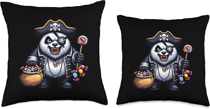 Halloween Panda Pirate Eye Patch Candy Bag Treasure Spooky Throw Pillow