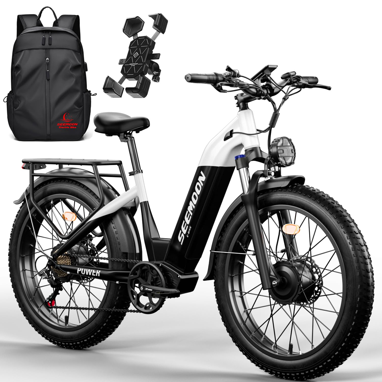 SeemoonDual Motor 3000W Electric Bike for Adults,52V 20Ah Max 38 mph 26" Fat Tire Fast Step Thru Ebike,105 Miles,Hydraulic Brakes,Off-Road Mountain Hunting E-Bike for Men Women