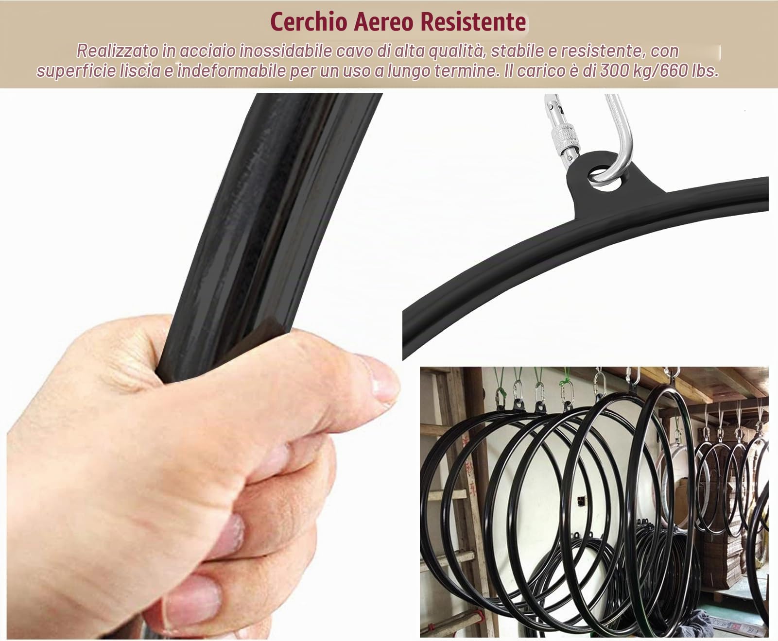 Cerchio Aereo Cerchio Aereo per Fitness/Danza per Adulti Ragazzi Bambini, 85cm/95cm/100cm Home Gym Outdoor Antenna Yoga Anello Lyra Hoop, Oggetti di Scena da Circo Acrobatico ( Color : Black , Size :