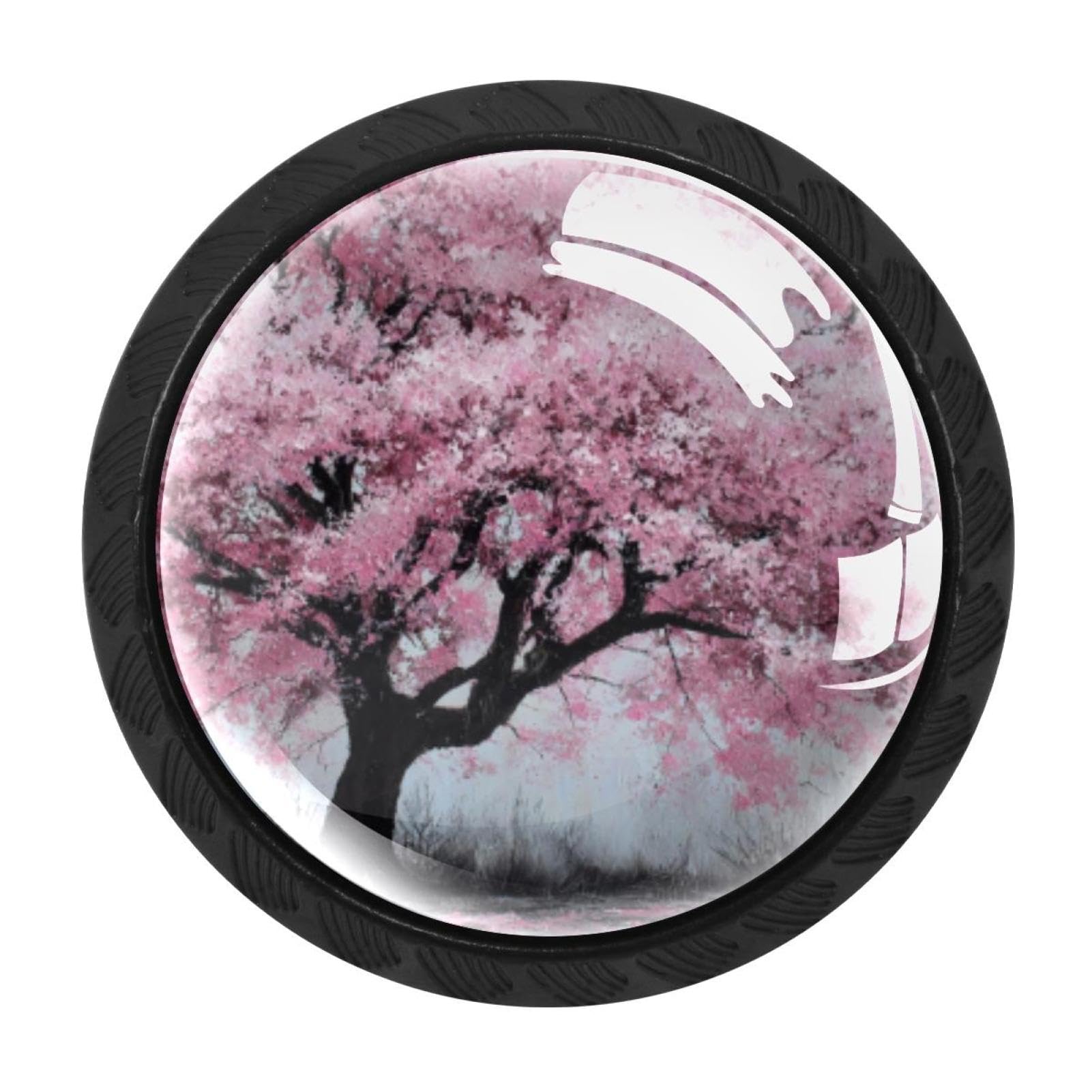 CHENZZZZ 4 Pack Cabinet Knobs Black Drawer Knobs Round Kitchen Cabinet Knobs Cherry Blossom (1) Cabinet Handles Hardware Dresser Knobs and Pulls for Bathroom Cabinets