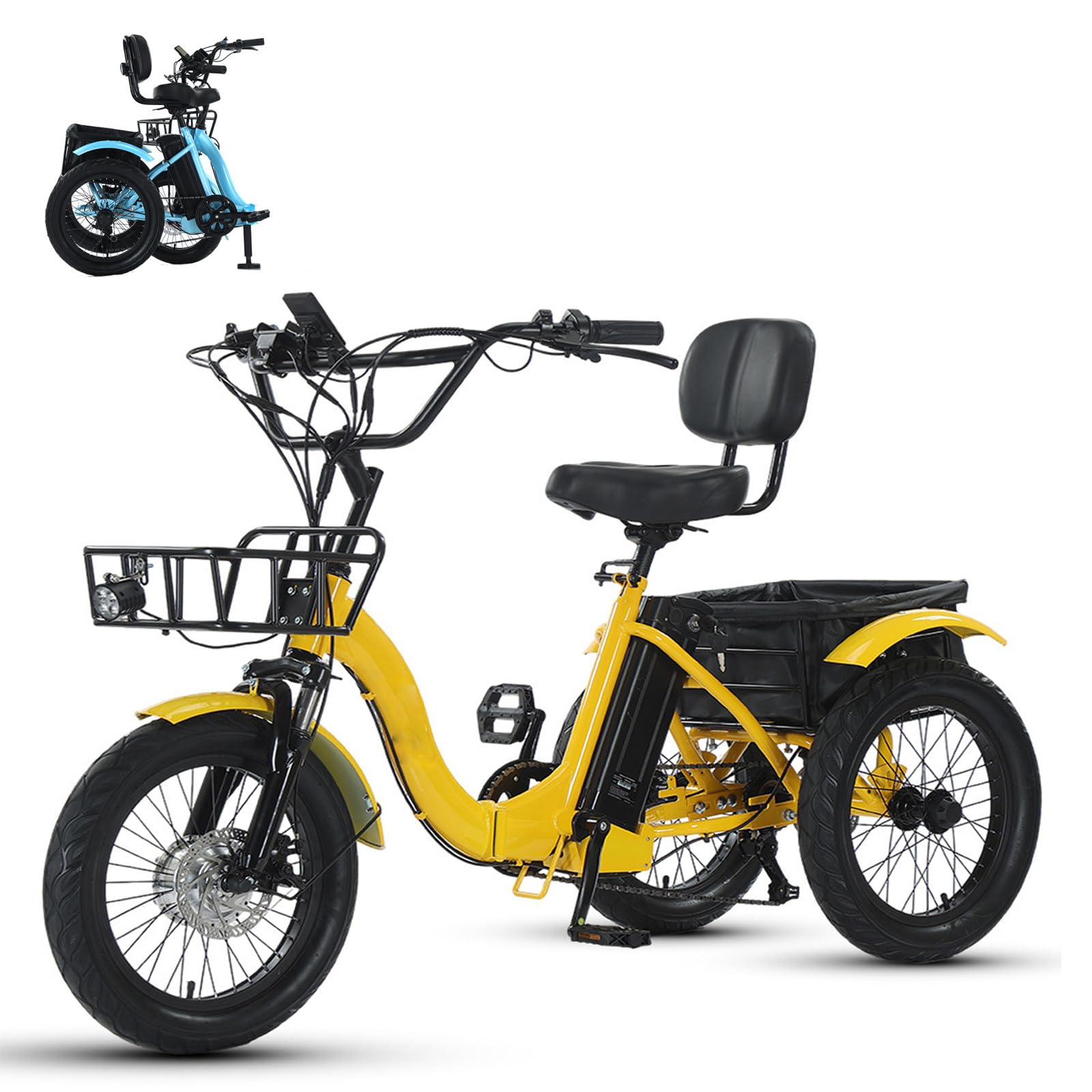 18 Pollici Bicicletta Elettrica A 3 Ruote per Adulti con Cestino Portaoggetti Pneumatici Larghi per Adulti Pieghevole, Facile da Scalare capacità di Carico 120 kg
