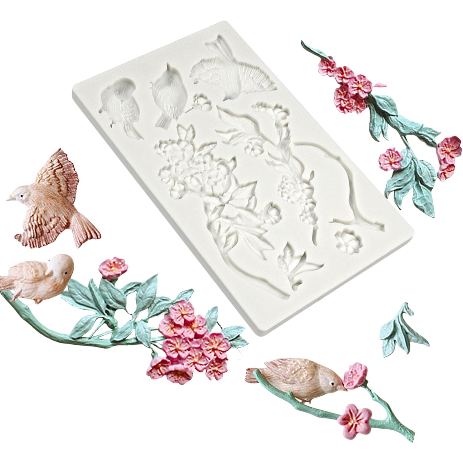 Mekalero Artistic Cake and Dessert Creation Molds Flexible Silicone Set with Plums Blossom Designs for Dessert and Biscuits Cookie