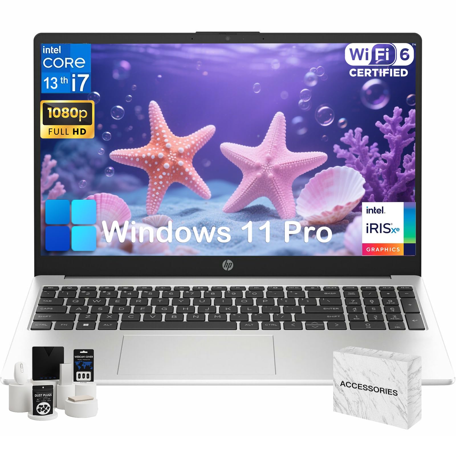 HP 250 G10 Laptop Computer for Business | Intel-10-Core i7 1355U | 64GB RAM | 2TB SSD | 15.6" FHD Display | Windows 11 Pro | with Numeric Keypad | Webcam Privacy Shutter | WiFi 6 | w/Accessoire