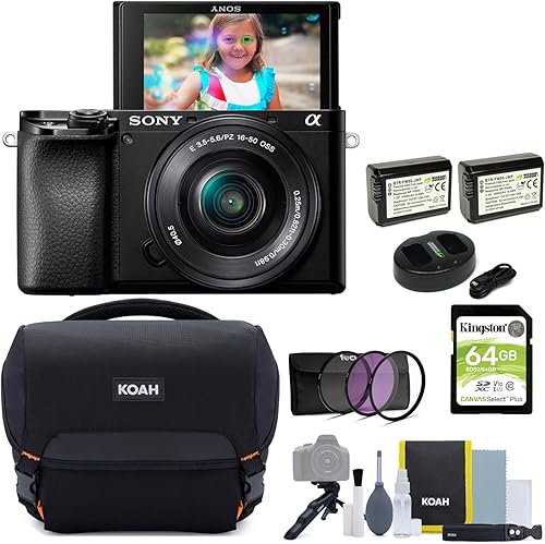 Sony Alpha a6100 APS-C - Cámara de lente intercambiable sin espejo con paquete de lentes de 0.630-1.969 in con bolsa para dispositivos, 1.594 in 3