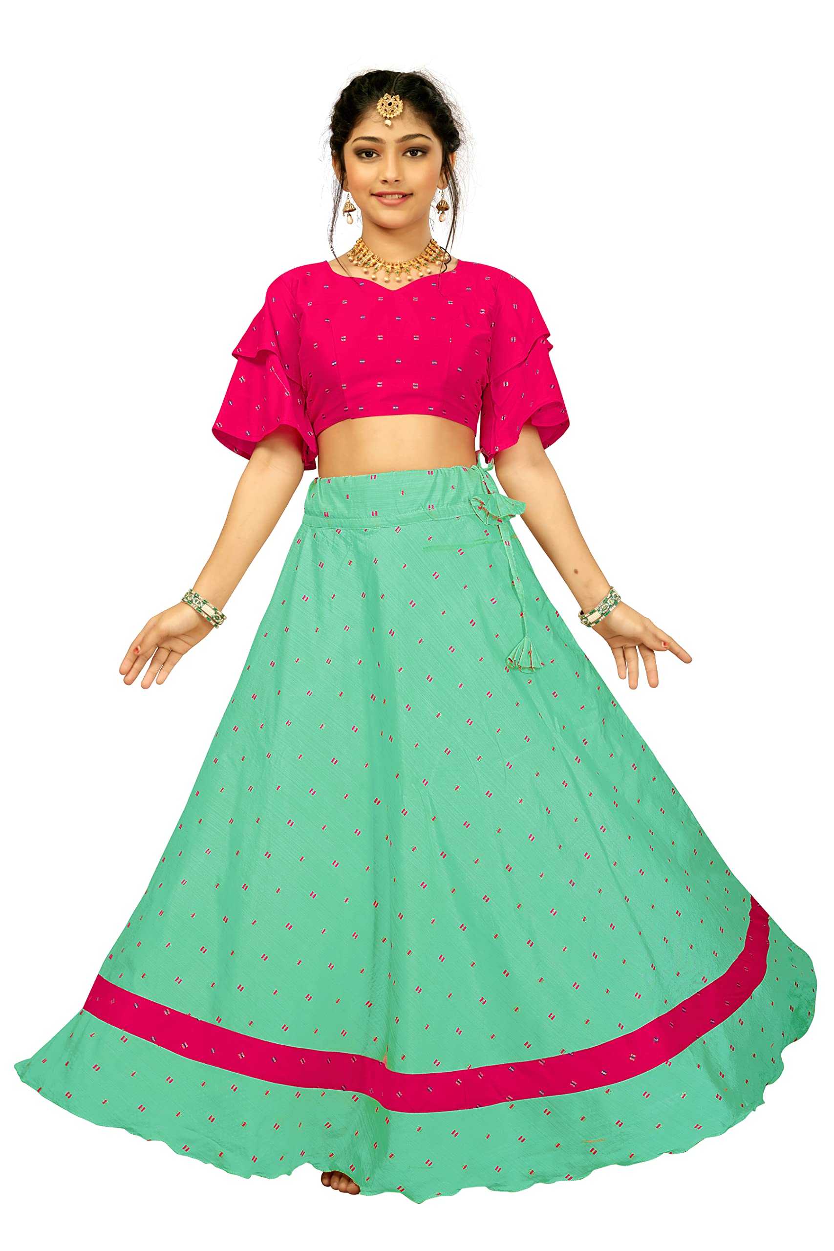 Shreenathji Fashion Girl's Ethnic Wear Jacquard Western Style Full Stitched Lehenga Choli Set