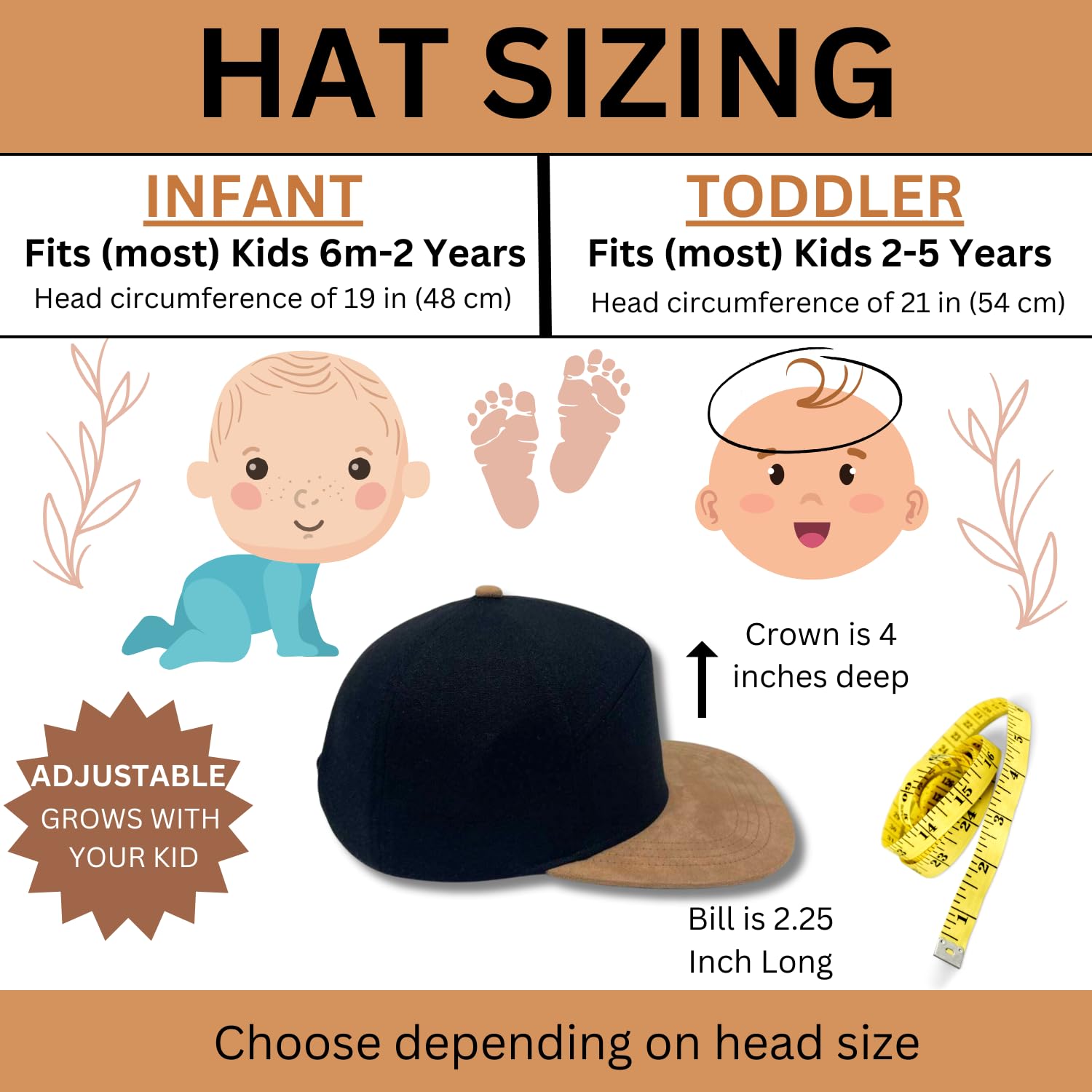Cozy Baby Snapback & Flatbill Hats - Black (6 Months, 24 Months)