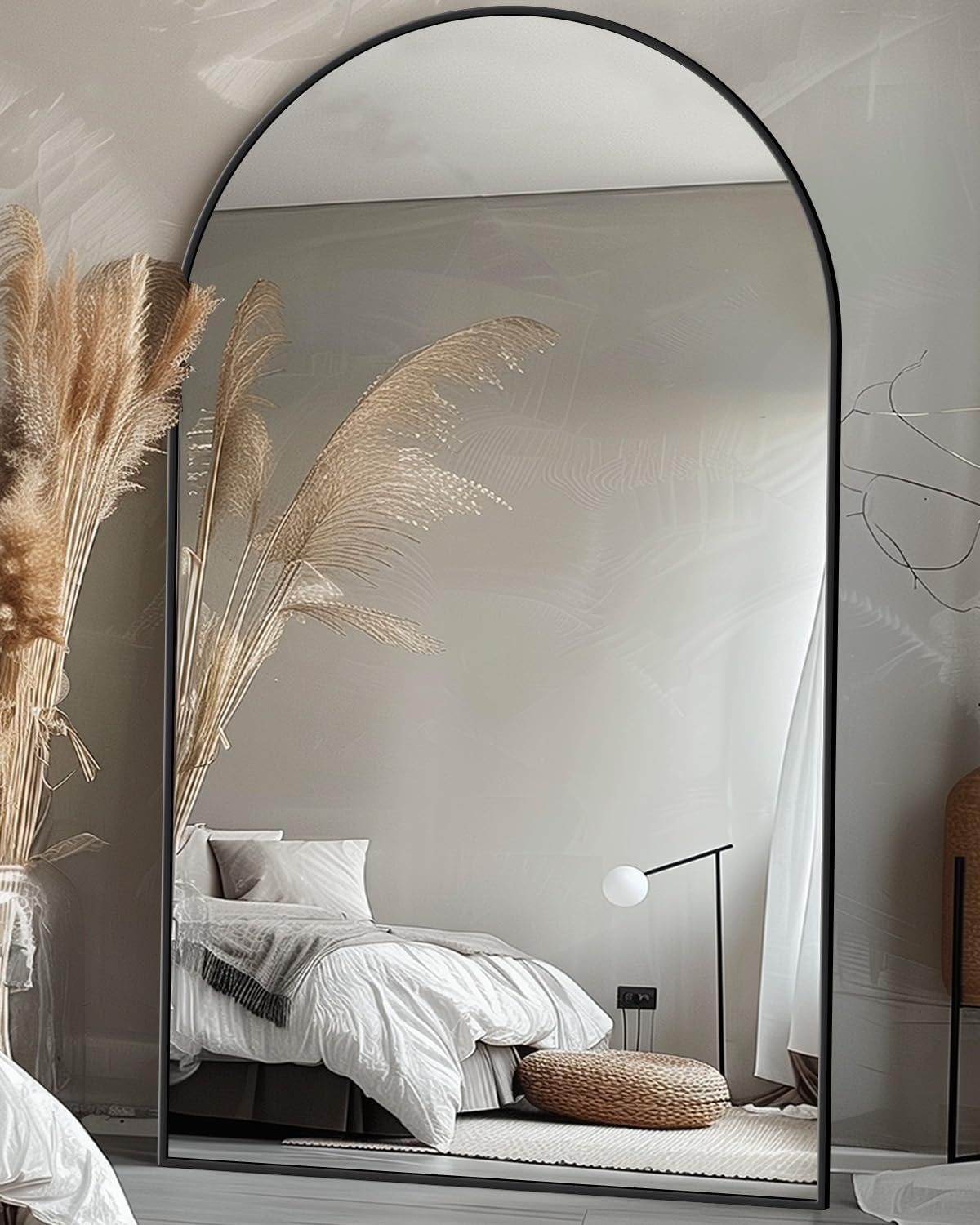 Antok Full Length Mirror, 44"x72" Oversized Floor Mirror with Stand for Bedroom, Living Room Cloakroom, Black, Arch Style
