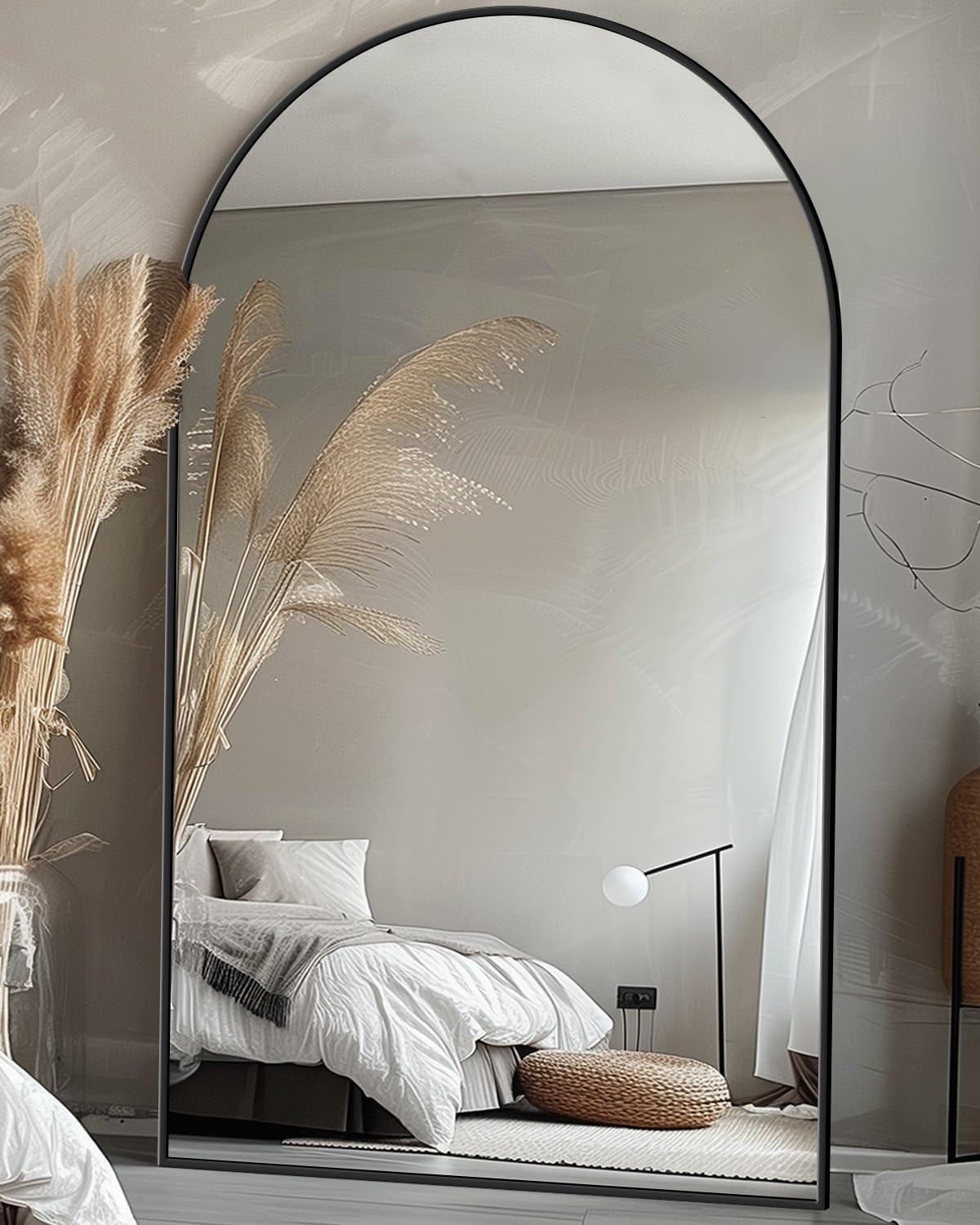 Antok Full Length Mirror, 44"x72" Oversized Floor Mirror with Stand for Bedroom, Living Room Cloakroom, Black, Arch Style