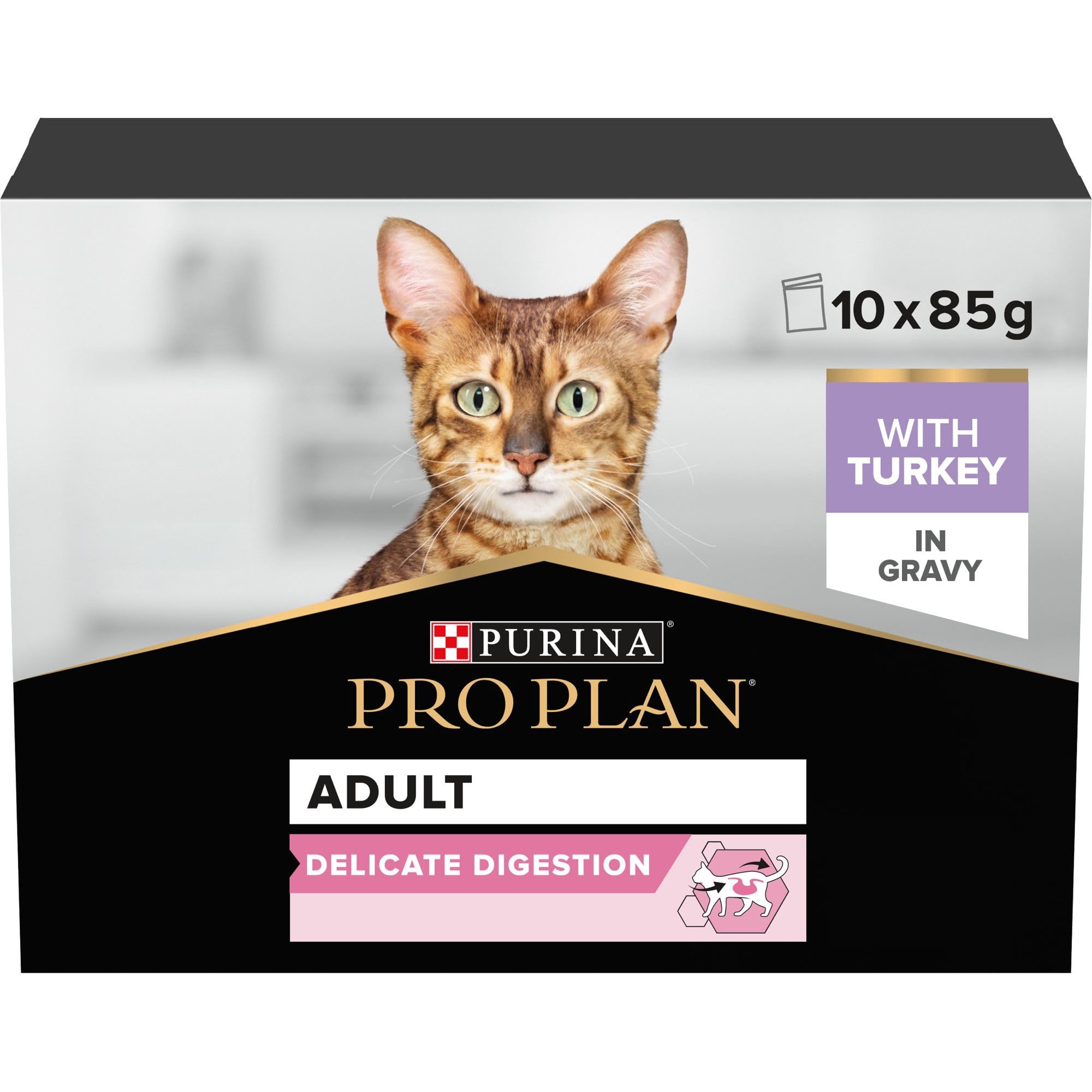PRO PLAN Delicate Digestion Turkey Wet Cat Food 10x85g (Pack of 4)