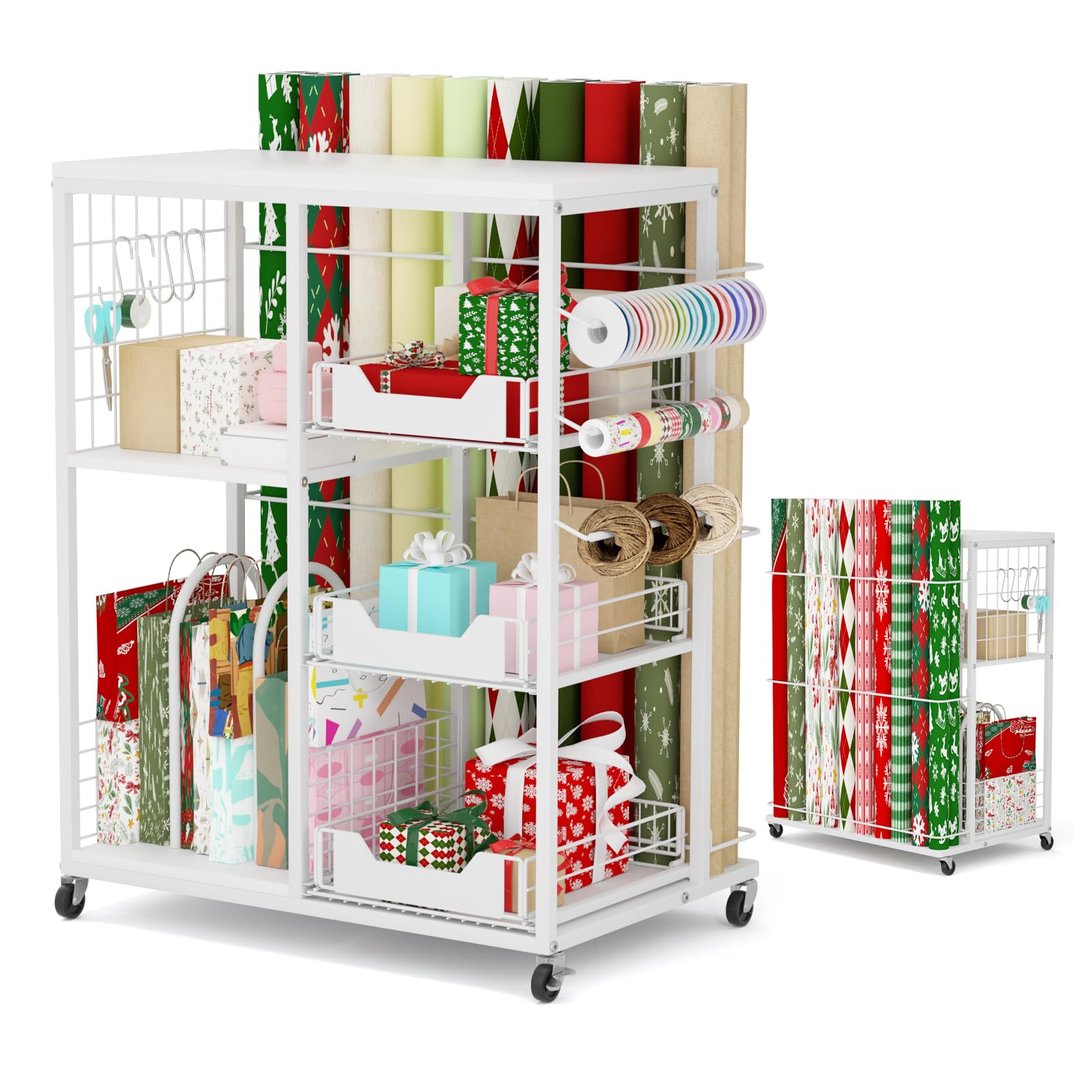 LUCKUP Rolling Wrapping Paper Organizer Cart