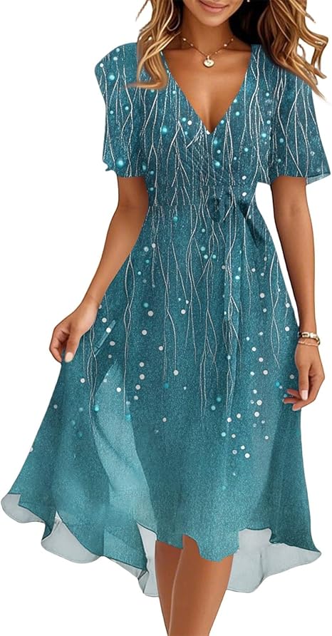 Spring Summer Chiffon Midi Dresses for Women 2025 Elegant Classy Wedding Guest Floral Formal Cocktail Prom Dress