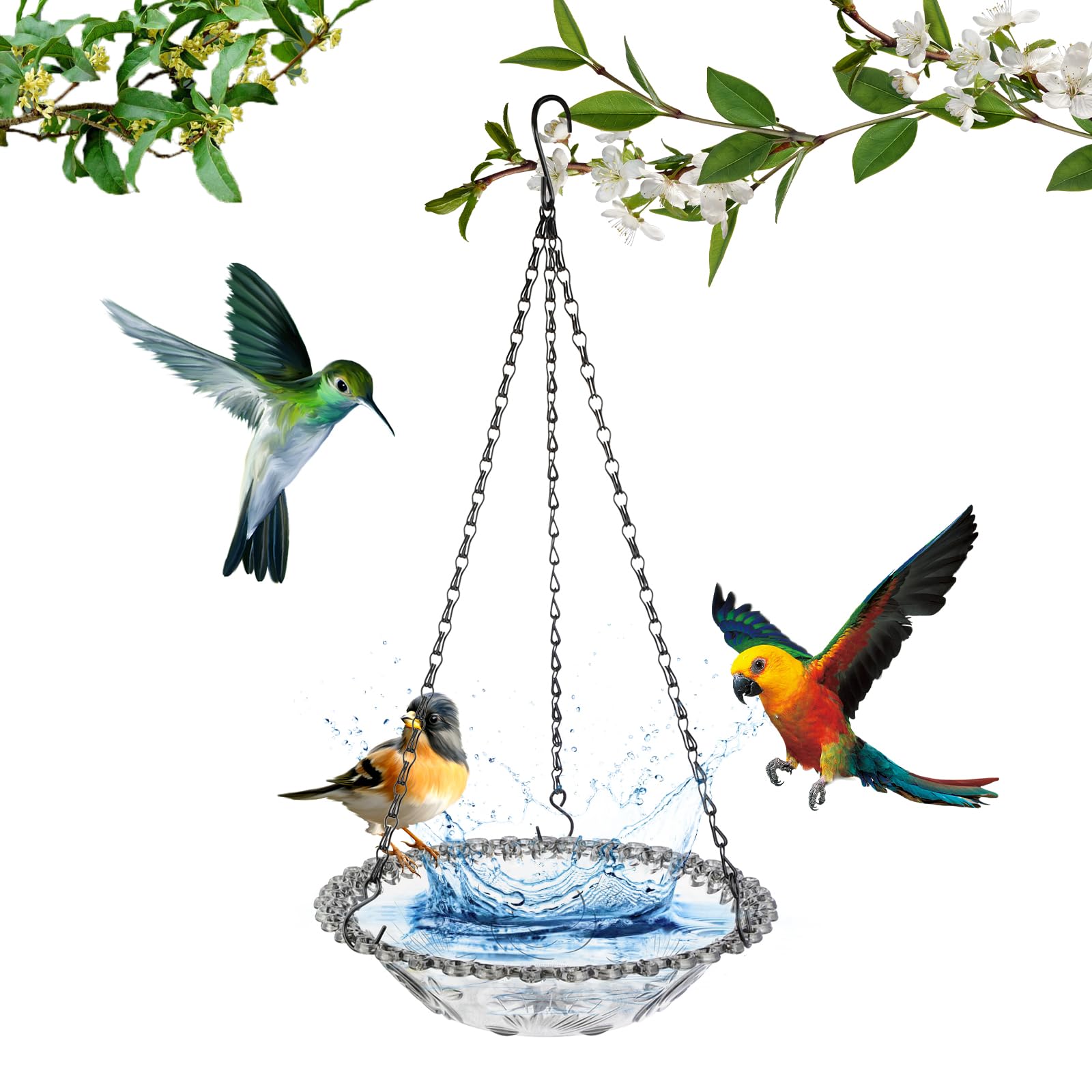 Hanging Bird Bath, 23.5 cm Hanging Seed Feeder, Outdoor Bird Bath with Gray Texture Pattern, Plastic Seed Feeder for Backyard, Garden Decoration, Attracting Wild Birds