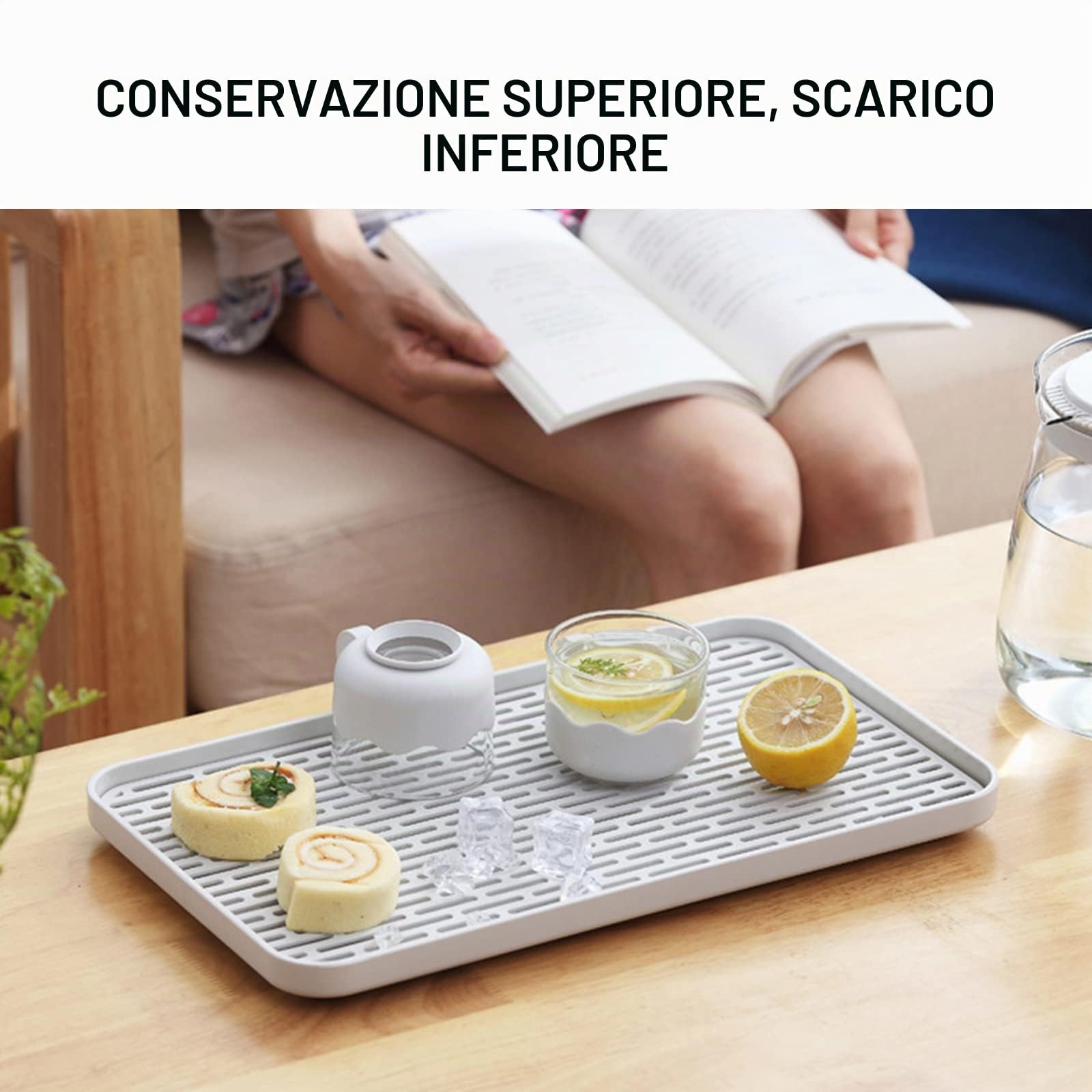 Cerioll Scolapiatti Con Vassoio Antigoccia, Vaschetta Raccogligocce, Vassoio Per Tazza E Frutta, Scolapiatti Per Stoviglie Di Vario Genere, Con 2 Ripiani