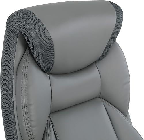 Miniatura 9 de Office Star ECH Series - Silla de oficina ejecutiva de cuero regenerado con soporte lumbar y brazos acolchados ajustables en altura, carbón con base