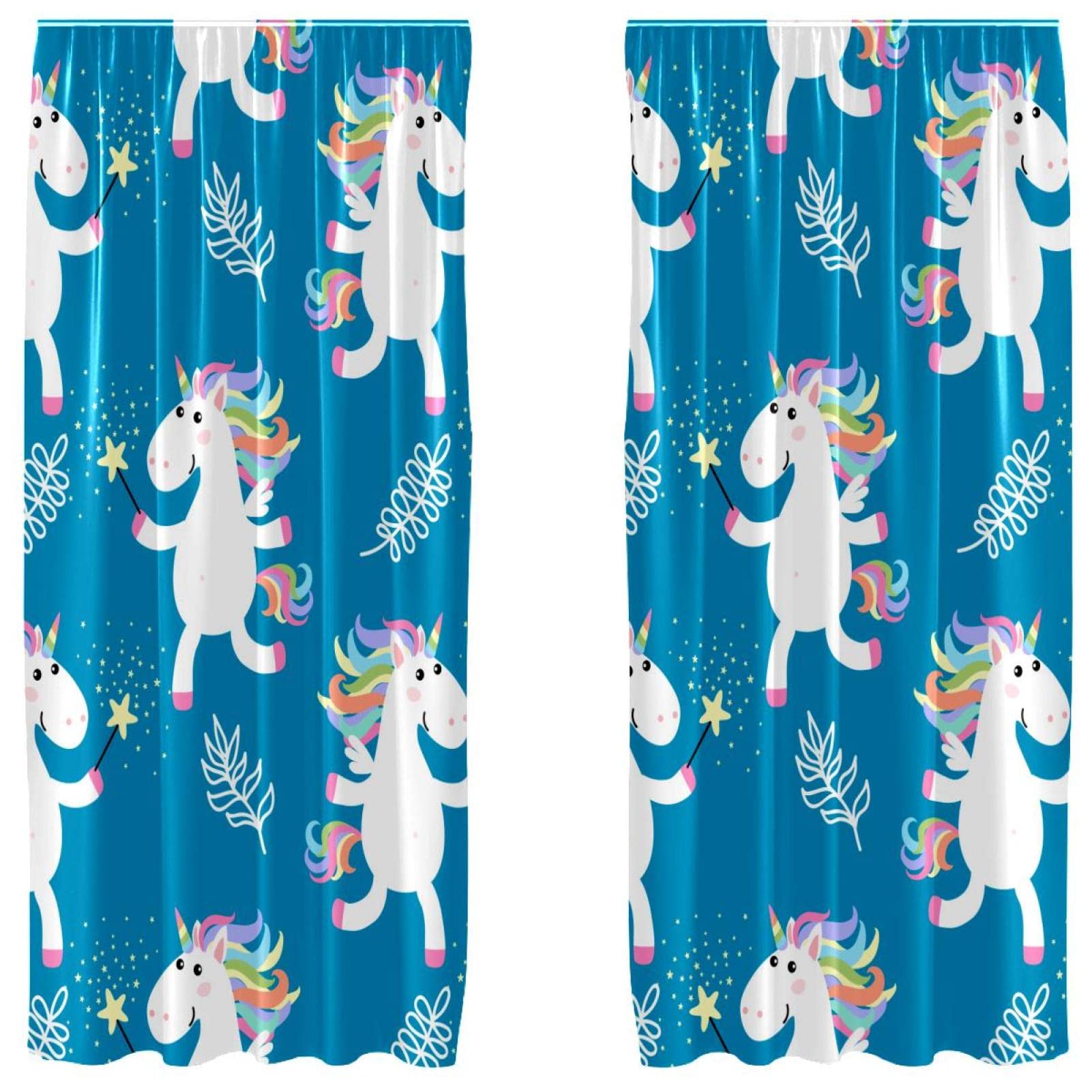 Cortinas opacas de microfibra azul con diseño de unicornio para habitación infantil (2 paneles)