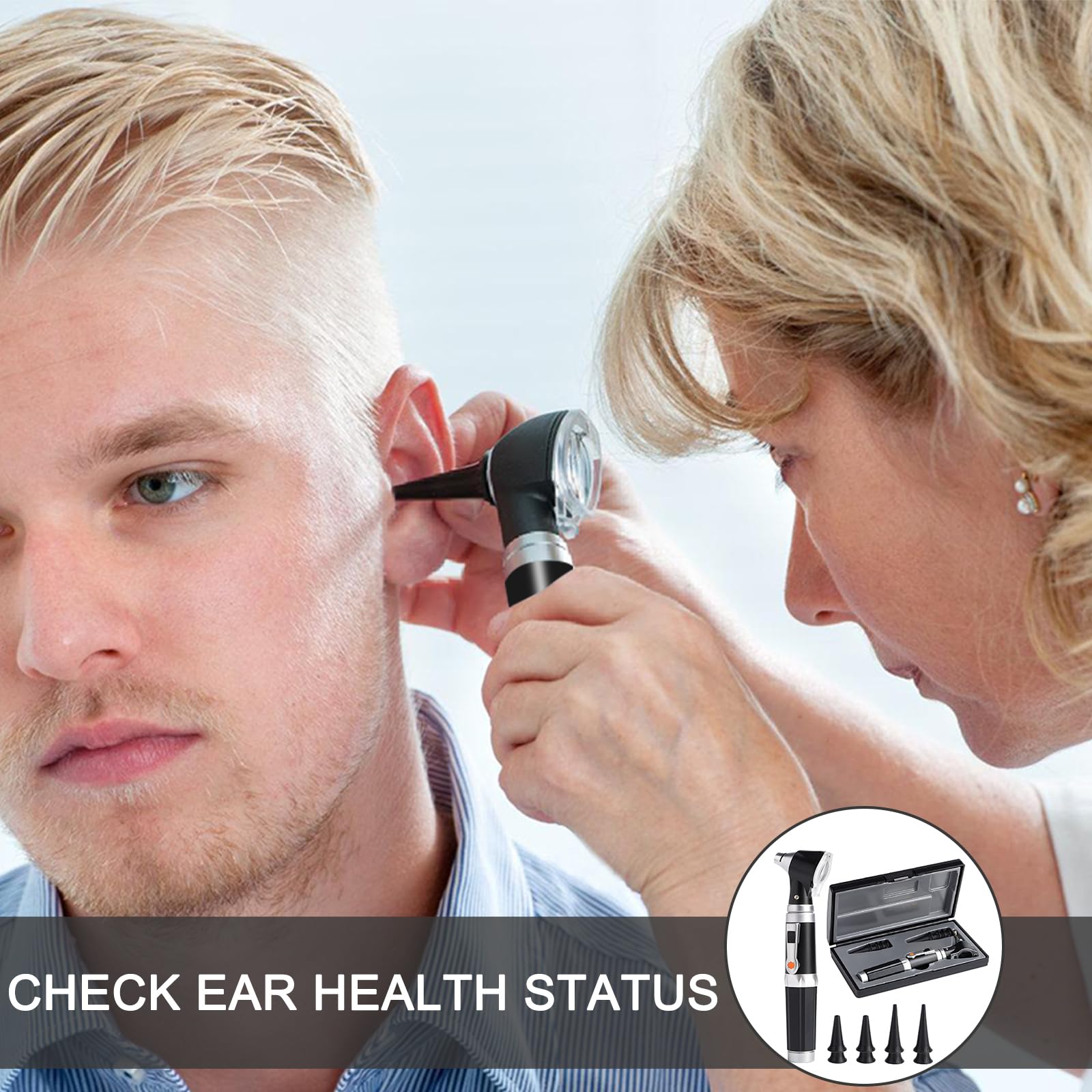 Otoskop Mit Licht, Pocket Diagnostic Ear Infection Detector Mit Hartplastik Fall, 3-Facher Vergrößerung Und 4 Speculum Tips Größe, 8 Ohrstöpseln Für Erwachsene Und Kinder Und Haustiere (Schwarz)