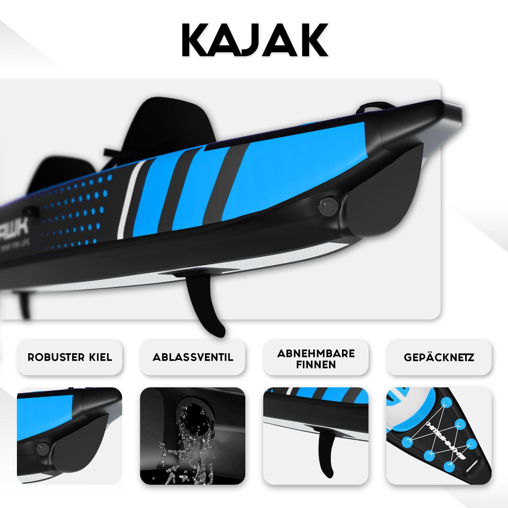SKINHAWK Blu KAJAK-2 Persone Drop-Stitch Blu Barca Canna 385 cm x 85 cm