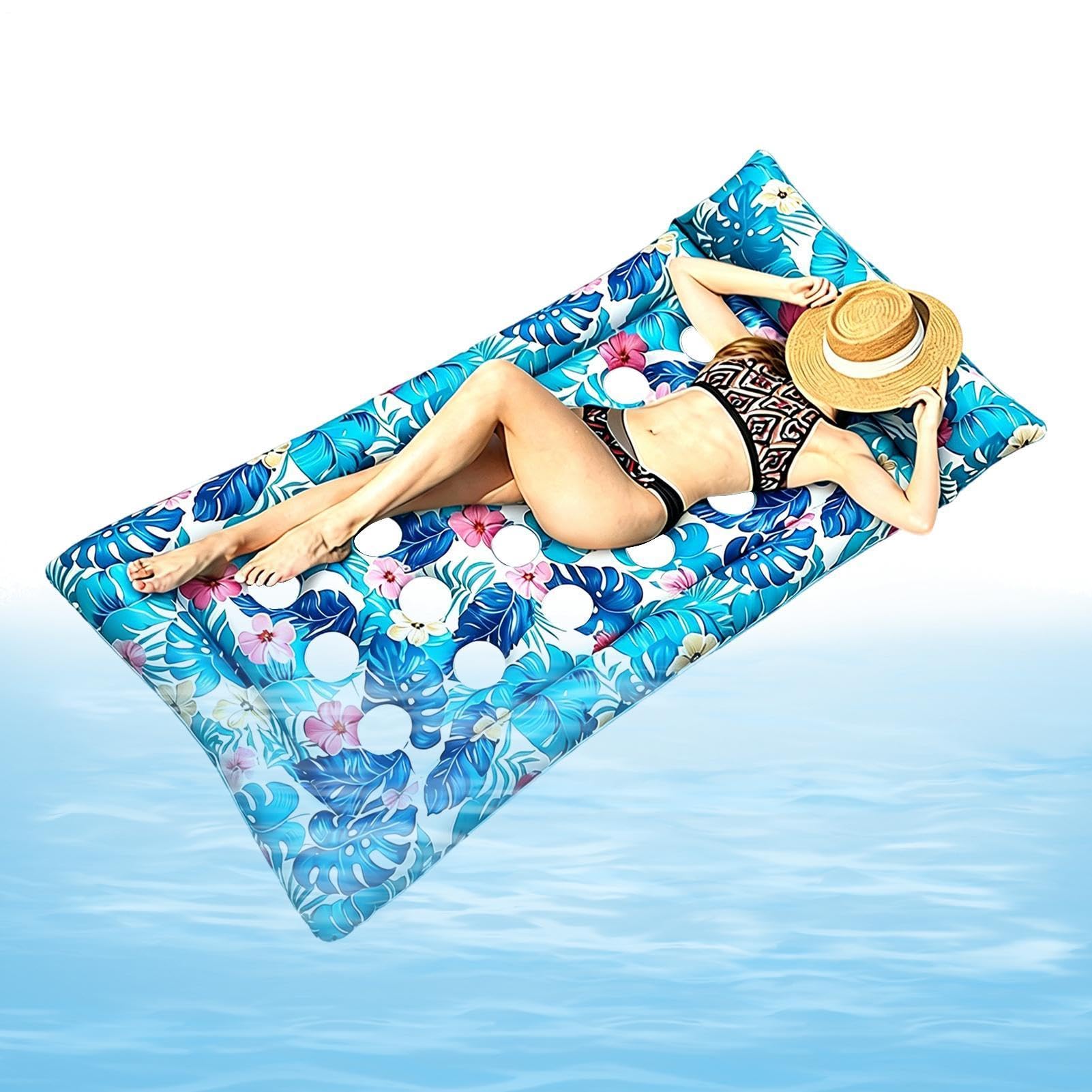 Flotteur De Piscine Lit Radeau À Imprimé Feuilles Tropicales