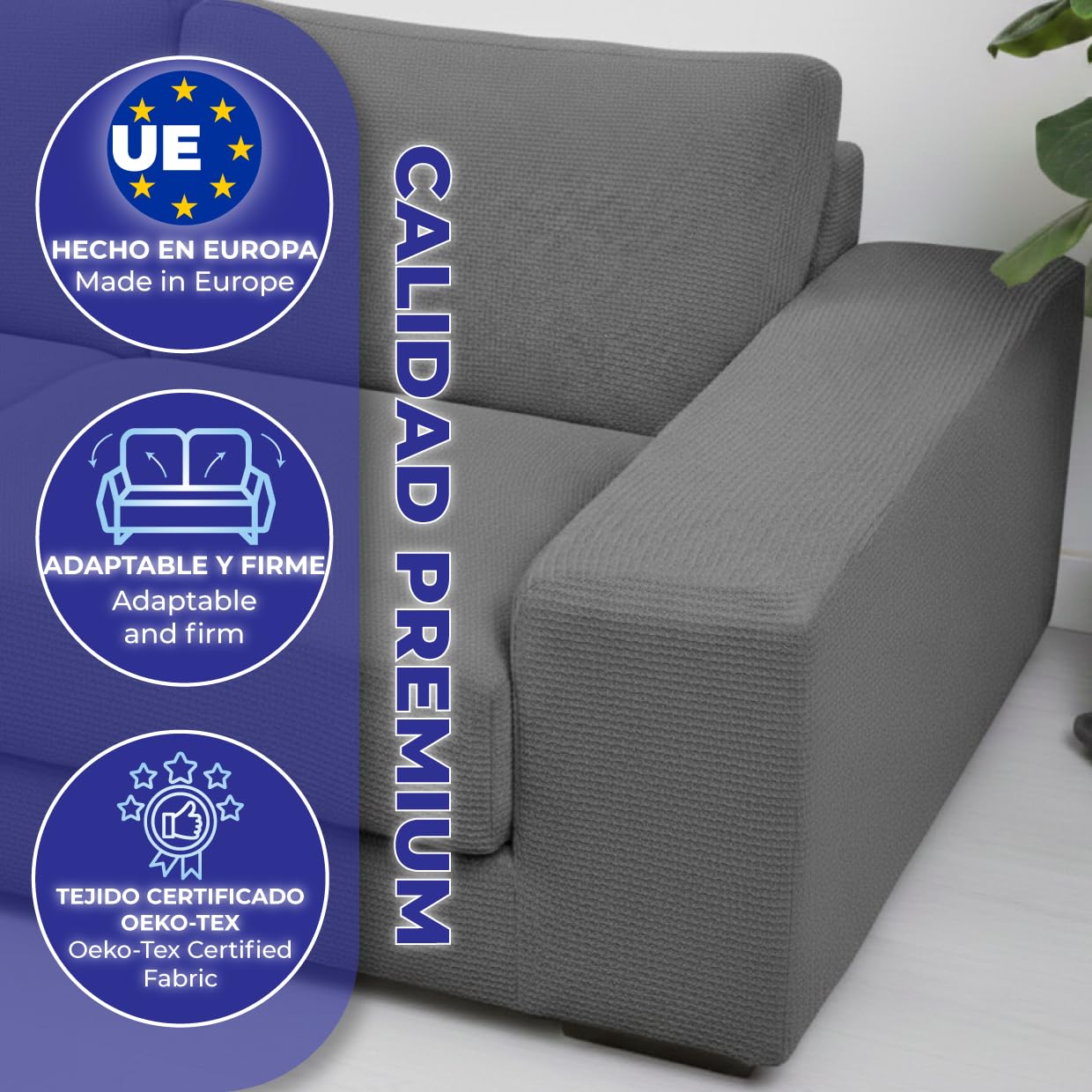 Funda Sofa 1 Plaza Gruesa Hecha en España 100%, Fundas Sofa Multi Elastica Ajustable Calidad, Capa Sofa 1 Lugar, Cubre Sofa Cobertor Mascotas Sofa Cover (UNA Plaza, Gris)