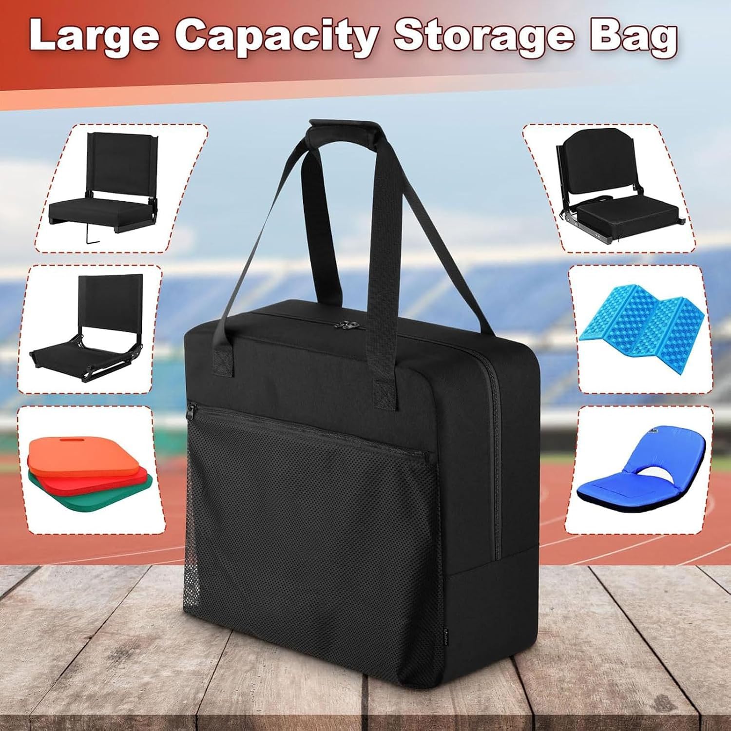 Yosoo Stadium Seat Carrier Bag, Large Bleacher Chair Storage Bag with Neoprene Handle, for Camping, Beach, Travel, Concerts, Sporting Events, Dust and Scratch Proof