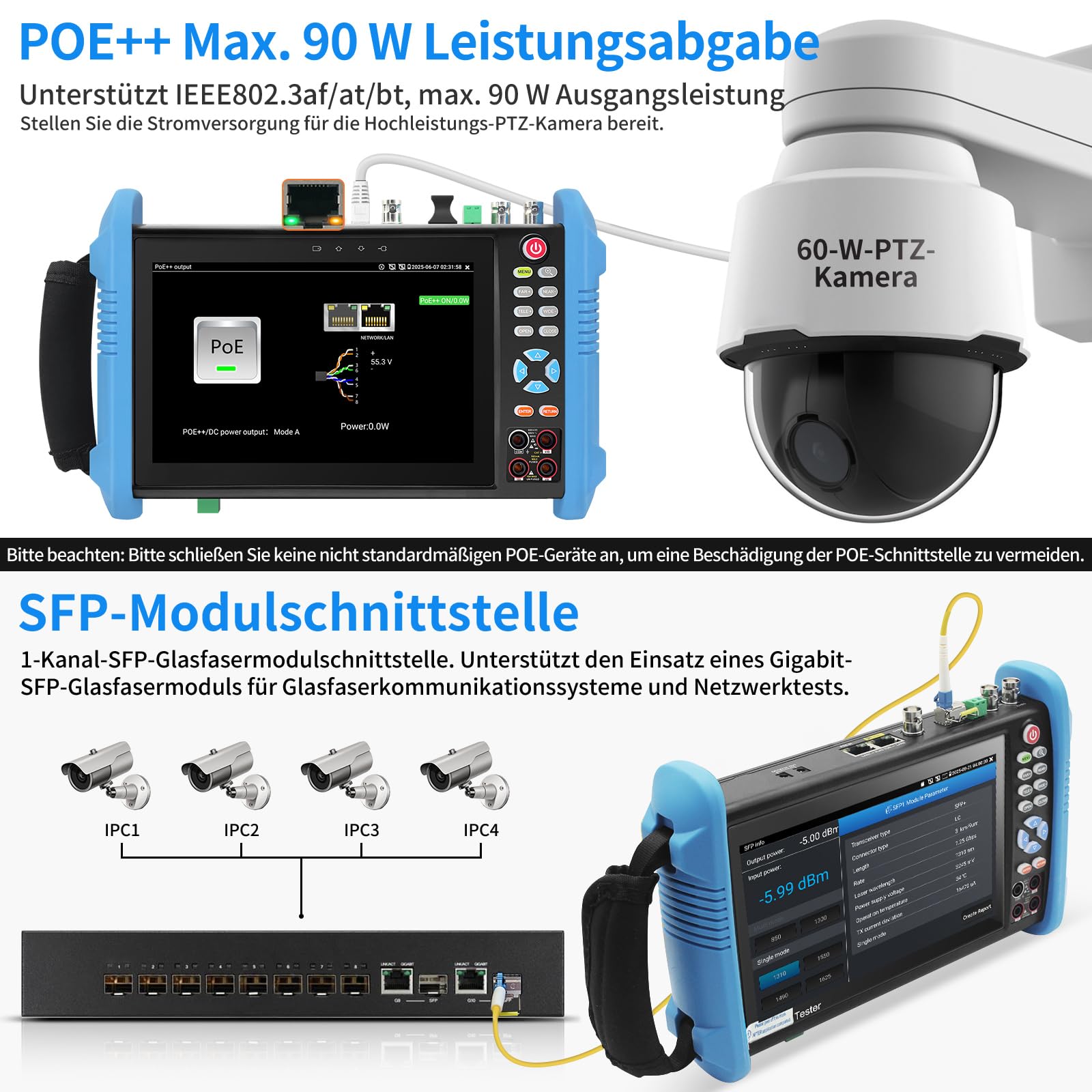 Henkion IP Kamera Tester IPC-9800CMADHS Pro CCTV-Kameratester 7-Zoll-IPS-Touchscreen-Monitor CCTV Tester 8K IPC Tester und 4K 8MP TVI CVI AHD SDI Kameratest Multimeter Kabeltes POE HDMI VGA 1CH SFP