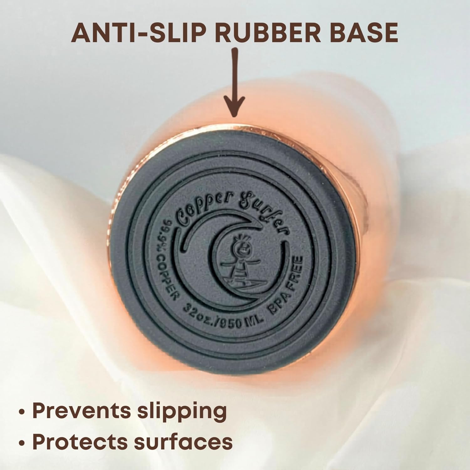 32oz Pure Copper Water Bottle (950ml) – Ayurvedic Drinking Bottle, Leak-Proof Lid, Cup Holder Friendly, BPA & PFAS Free, Smooth or Honeycomb Design (Honeycomb black)