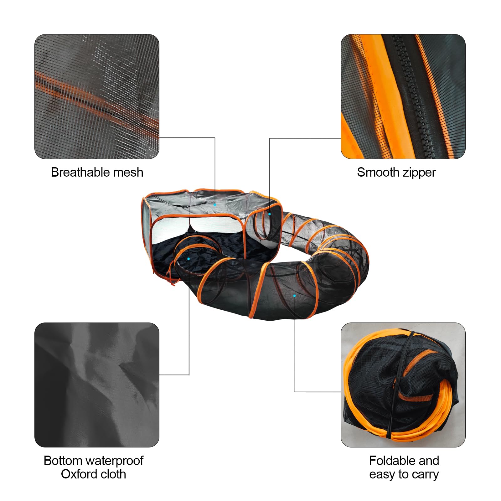 Keyzone Recinto 2 en 1 Portátil para Gatos al Aire Libre (Tienda de Campaña y Túnel Redondo) para Animales Pequeños Con Bolsa de Transporte