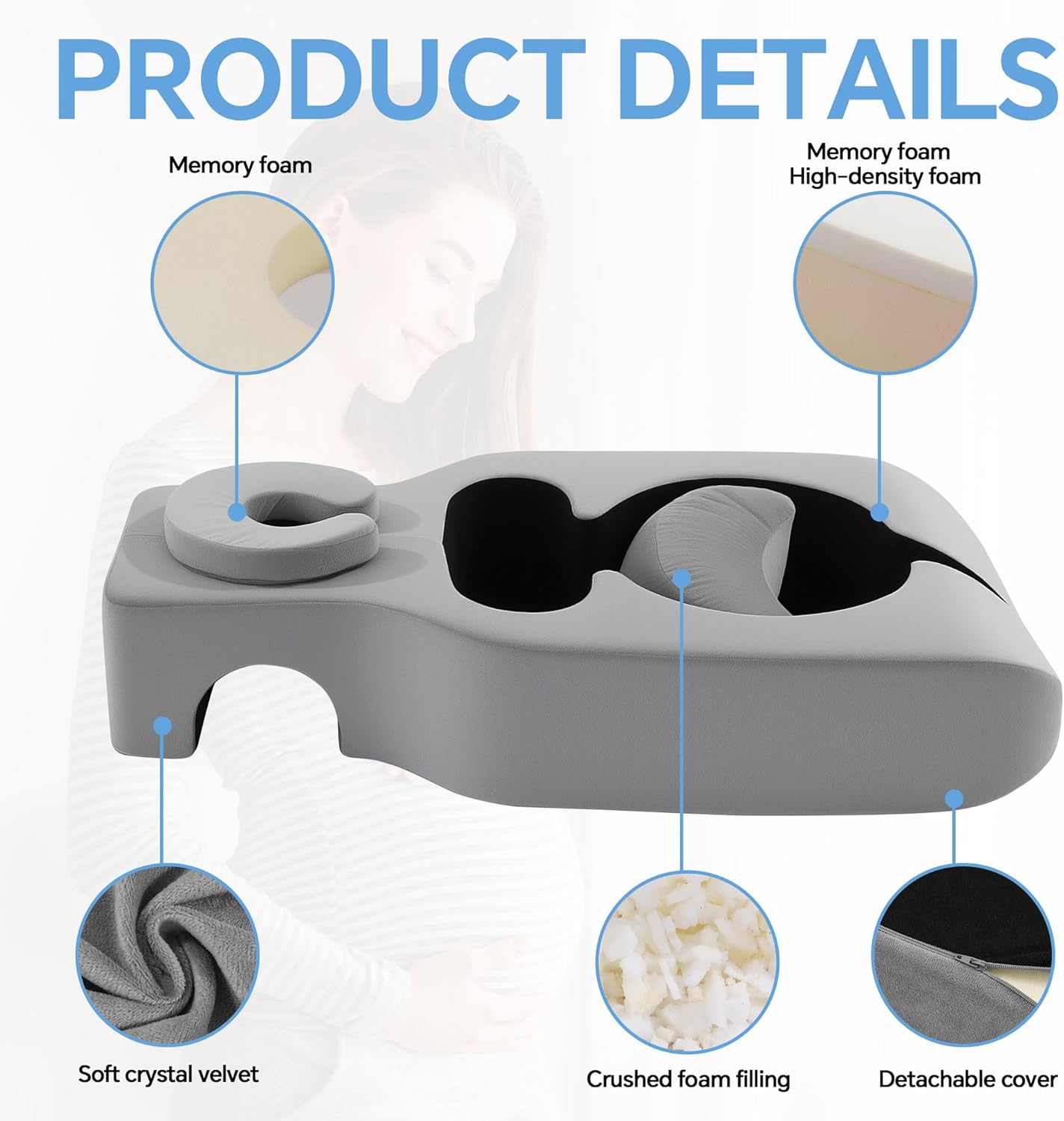 BALAPET Memory Foam Pregnancy Massage Pillow, Supportive Full Body for Maternity with Adjustable Headrest and Abdominal Support Pillow, Maternity Massage Cushion with Supportive for Comfortable Rest