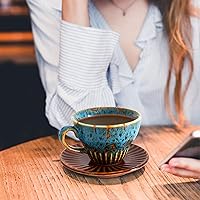 Vista 6 de 4 oz Espresso Cups Set of 2, Ceramic Cappuccino Cups with Saucers, Durable Porcelain Tea Set & Modern Coffee Cup Collection, Coffee Lover Gifts