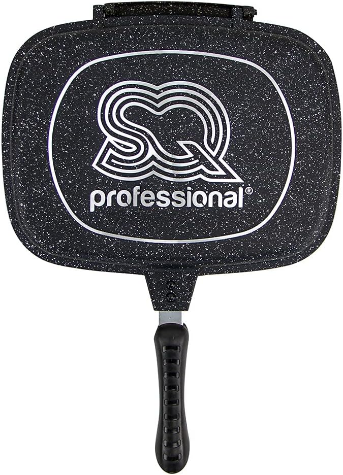 SQ Professional NEA Marbell Die-Cast Griddle Pans - Double Sided Non-Stick Stove Top Grill Pan - Deep Grill Ridges Steak Pan for Gas Hob - Frying Pan's - 32cm