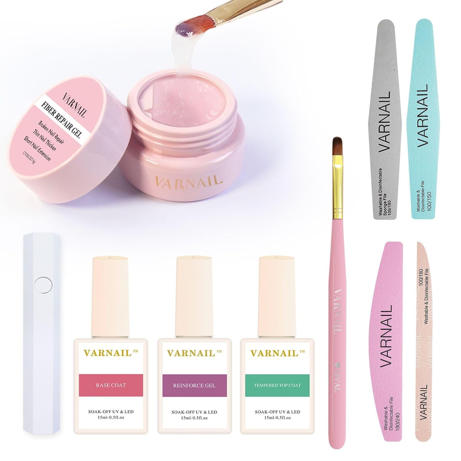 VARNAIL Nail Repair Kit, with 10g Solid Repair Gel, 3 Bottles of 15ml Basic Function Gel and Tools, Universal Repair Gel for Repair Broken Nail / Reinforcing Nail / Nail Extensions
