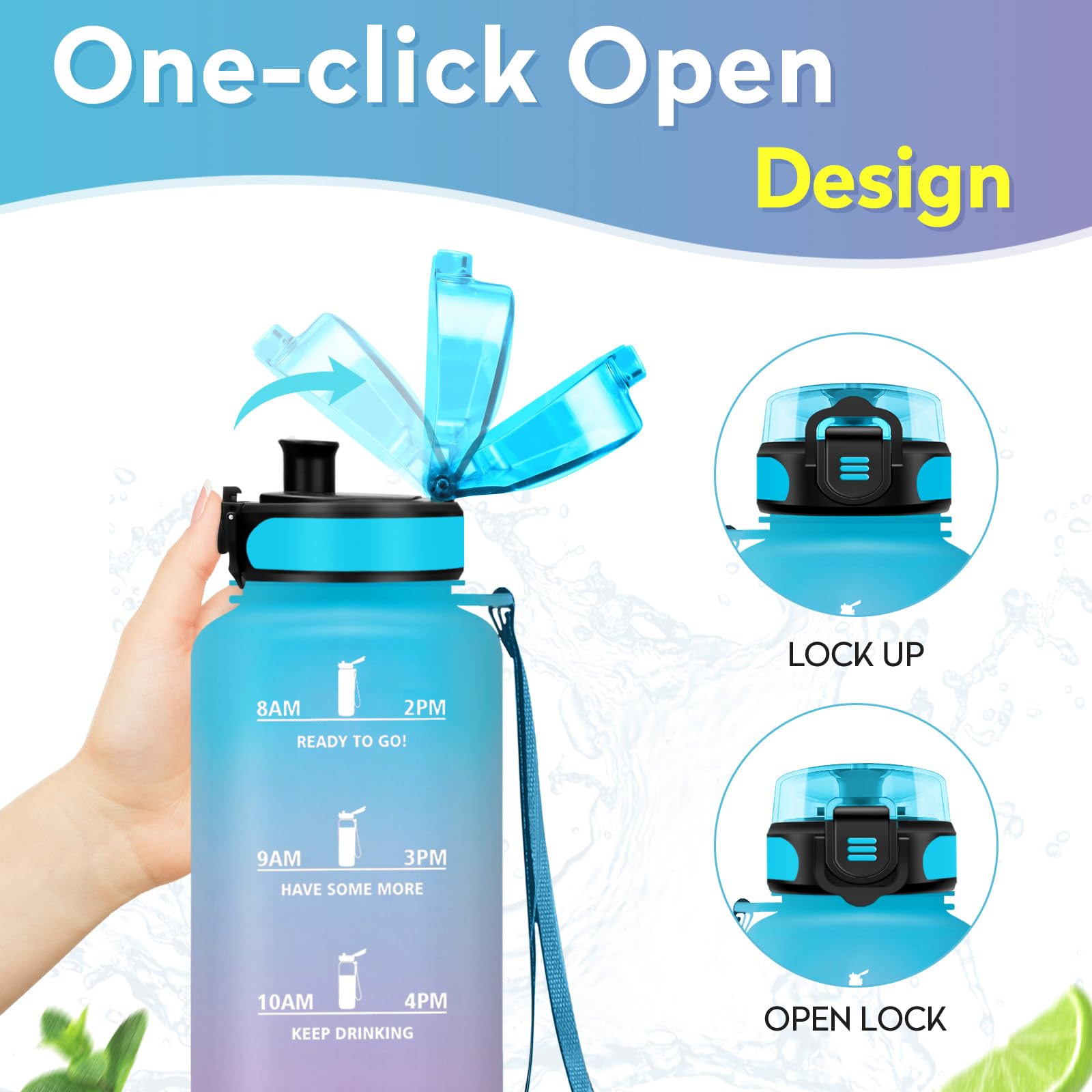 JAPORIA Borraccia Motivazionale 1.5L, Bottiglia con Filtro, Bottiglia Riutilizzabile,Sportiva con Indicatore del Tempo Motivazionale,per Sport, Palestra, Scuola, Gym, Fitness, Yoga