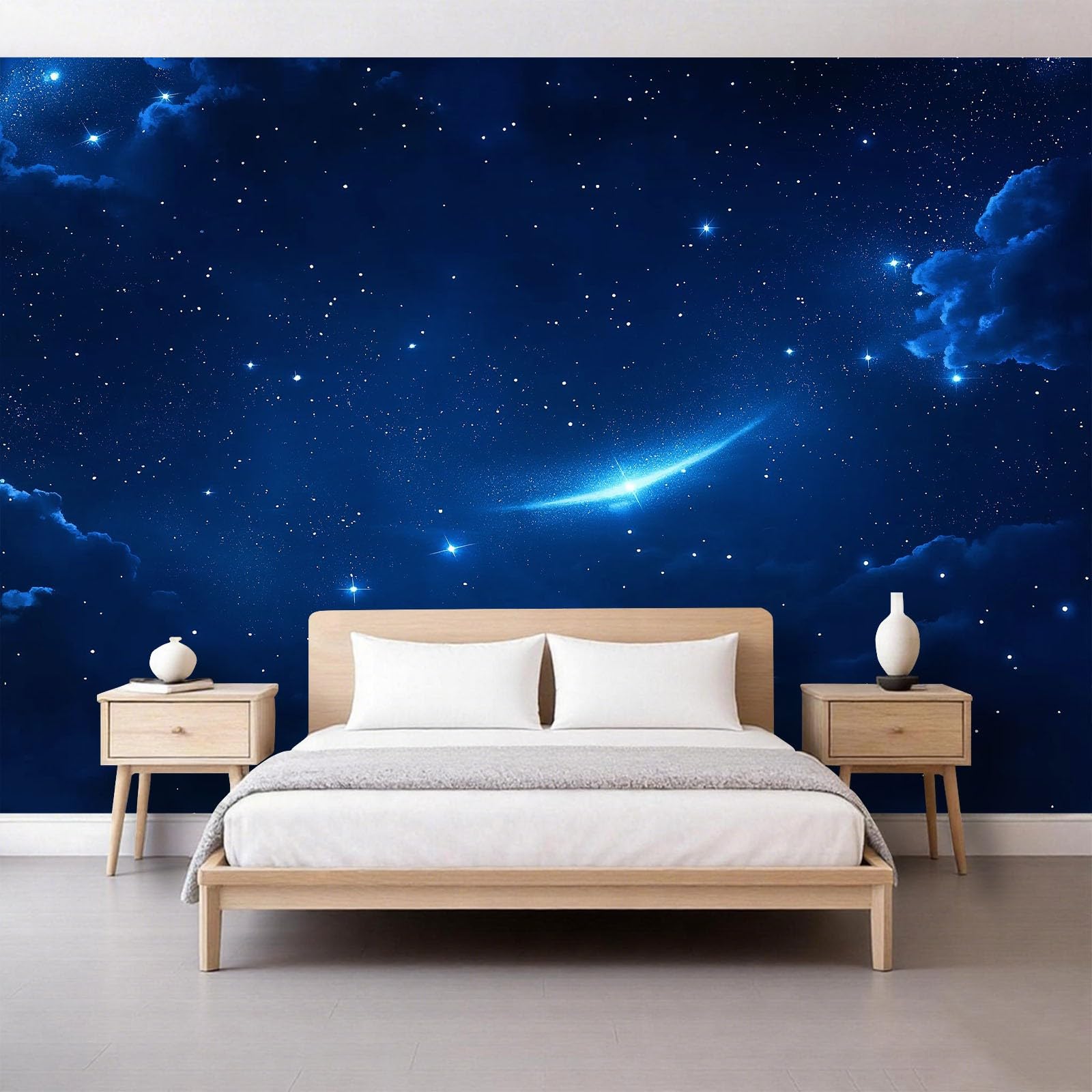 Fototapeta z włókniny, 350 x 256 cm, galaktyka, nocne niebo, wzór gwiazd, tapeta ścienna, efekt 3D, nowoczesna tapeta do salonu, na ścianę, pokój dziecięcy, tło TV, tapeta z motywem, granatowa