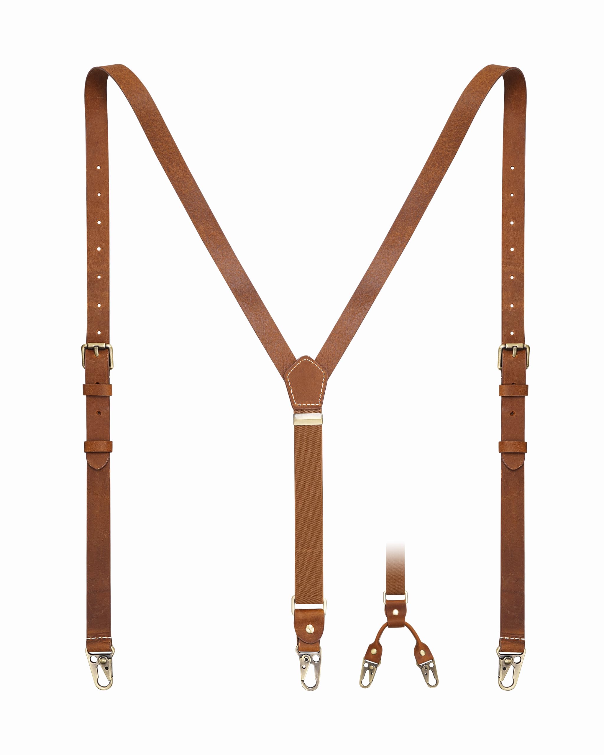 JinRuiKJ Tirantes de cuero para hombre, tirantes elásticos ajustables en Y para hombre, 2 tipos de clips de metal disponibles