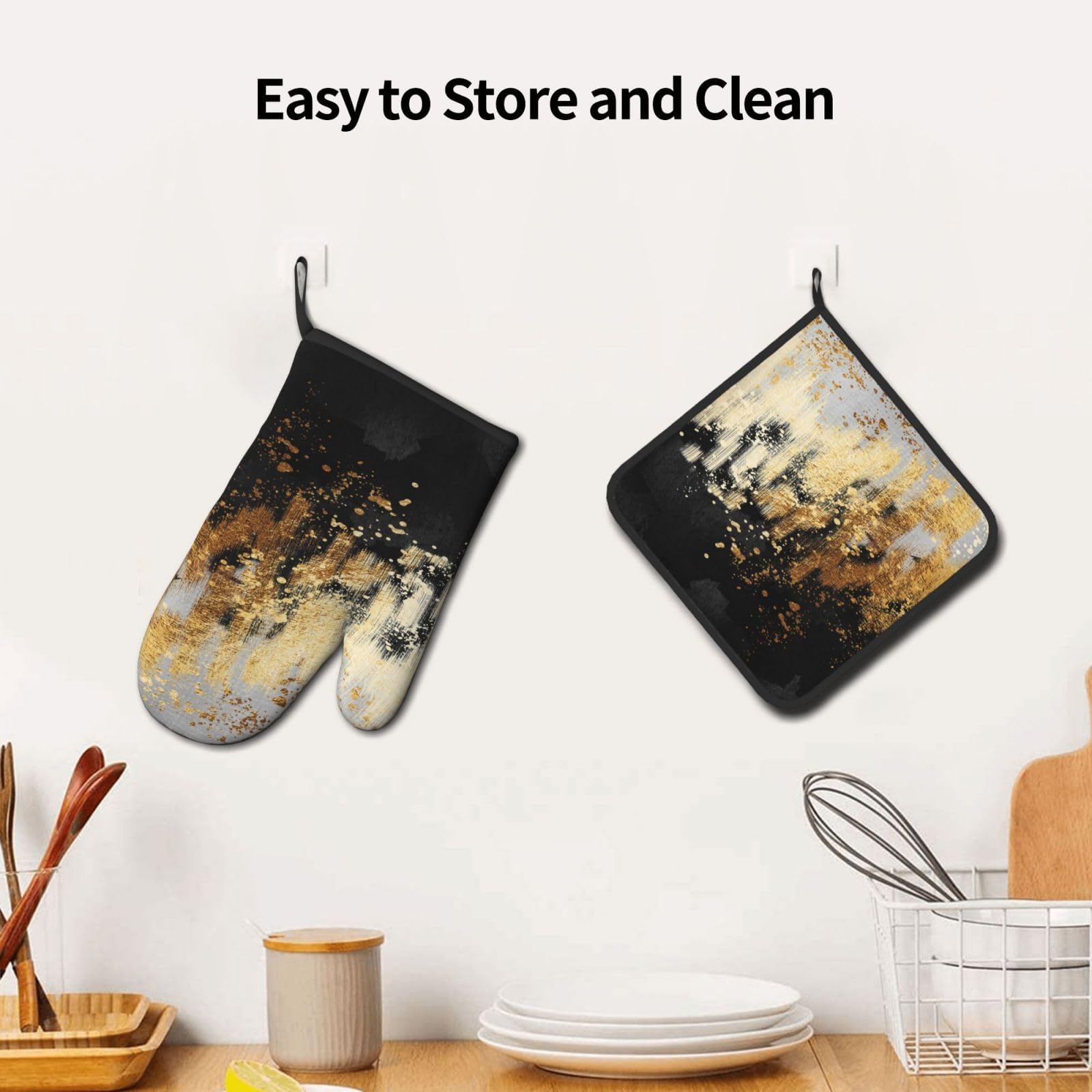 Ofenhandschuh und Topflappen, abstrakte Kunst, 3er-Set, hitzebeständige Küchenhandschuhe zum Kochen, Backen, Grillen, Urlaub, Küchendekoration