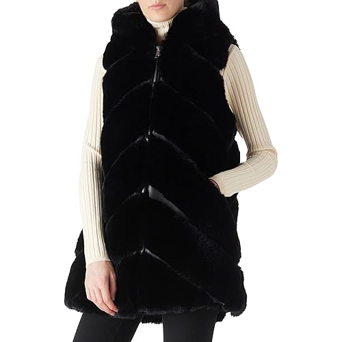 Bellivera Women's Faux Fur Vest Sherpa Fleece Gilet Sleeveless Casual Hooded Jacket Shearling Warm Fluffy Coat