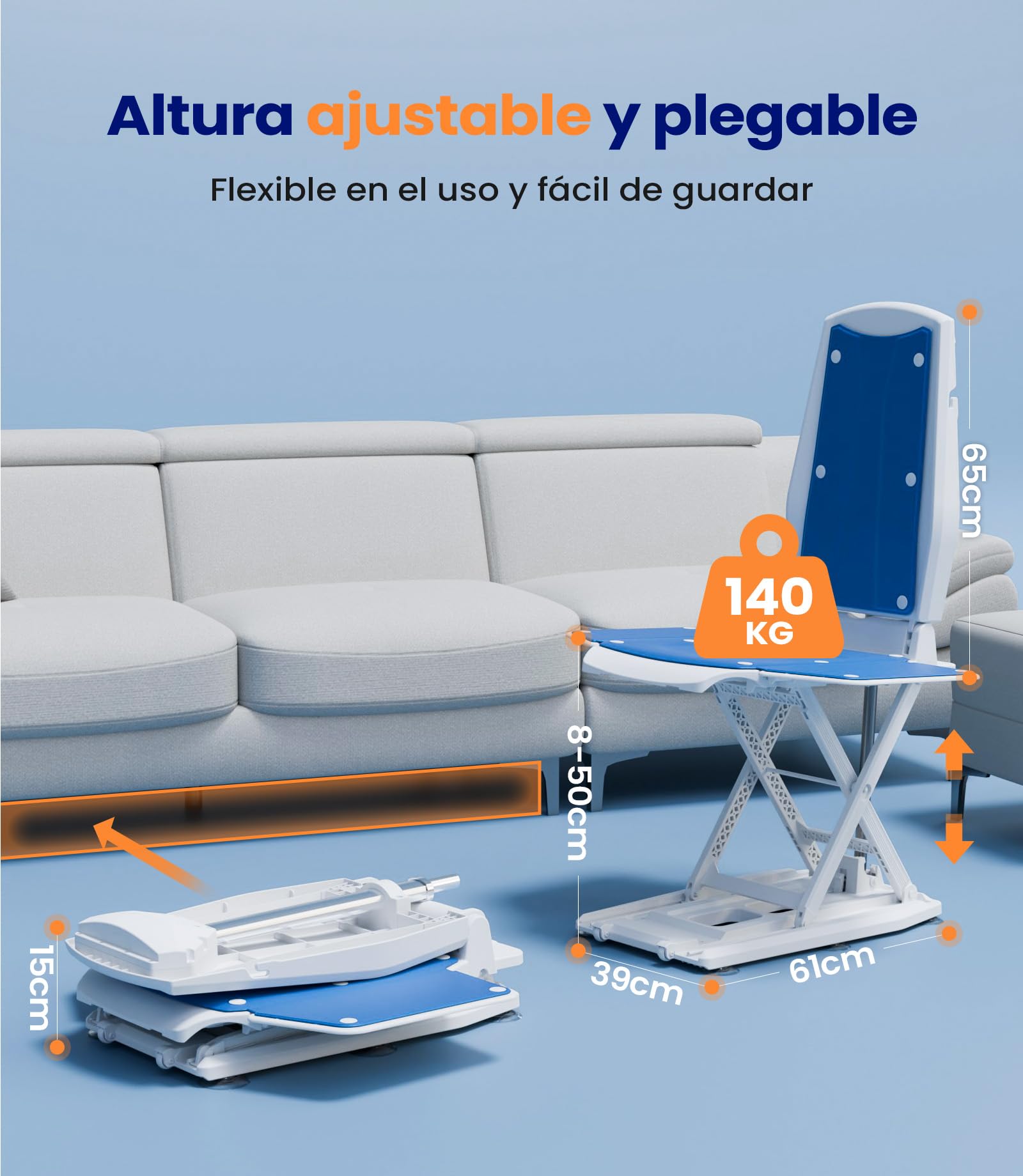 VOCIC Sillón Elevador eléctrico con Ruedas, Plegable y móvil | Mayores ayuda en casa, asistencia tras caída, elevador suelo, transferencia sofá cama silla ruedas, mando 140KG