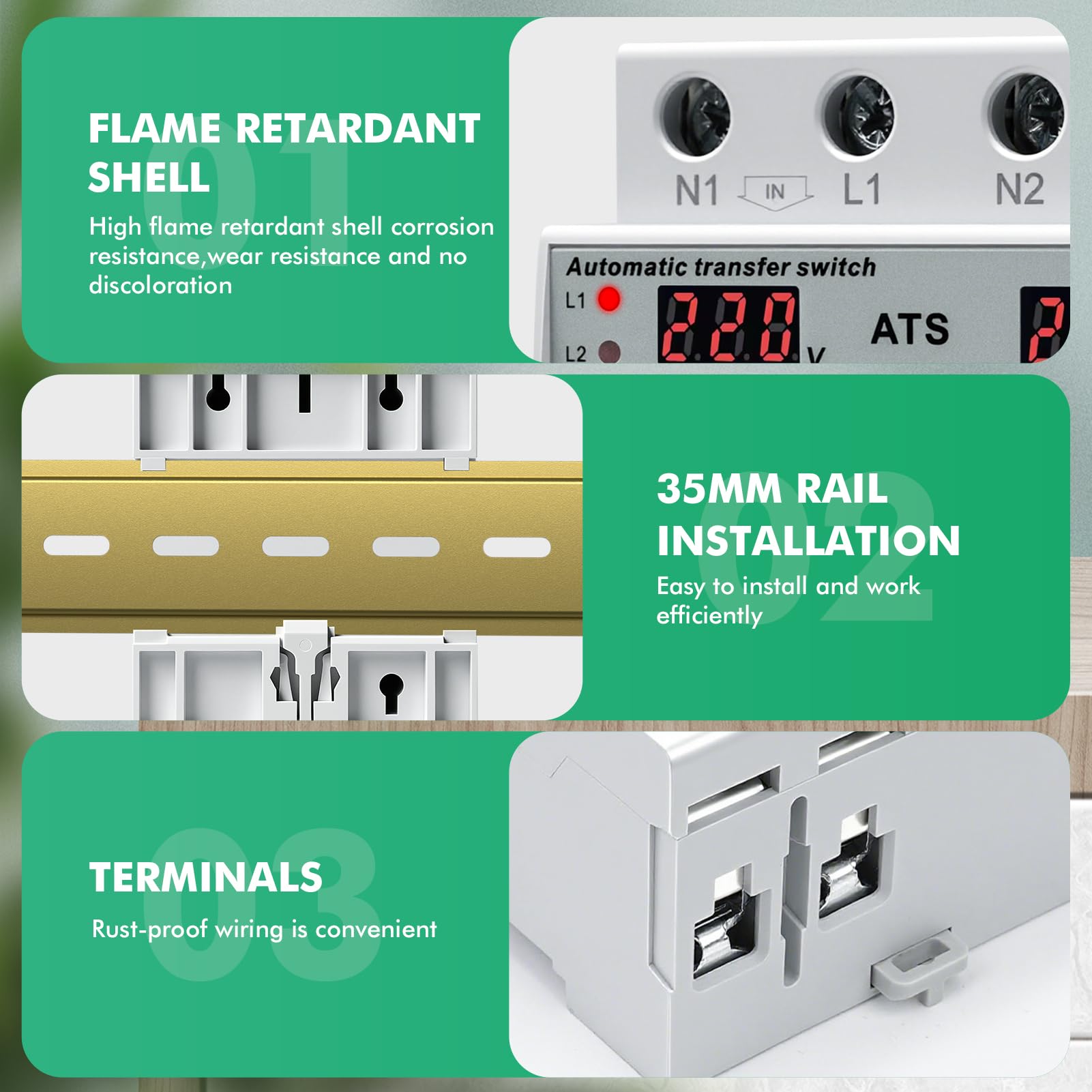 Notstrom Umschalter 63A Einphasig AC220V DIN Rail LED-Display Überspannung Unterspannungsschutz GPS8-17