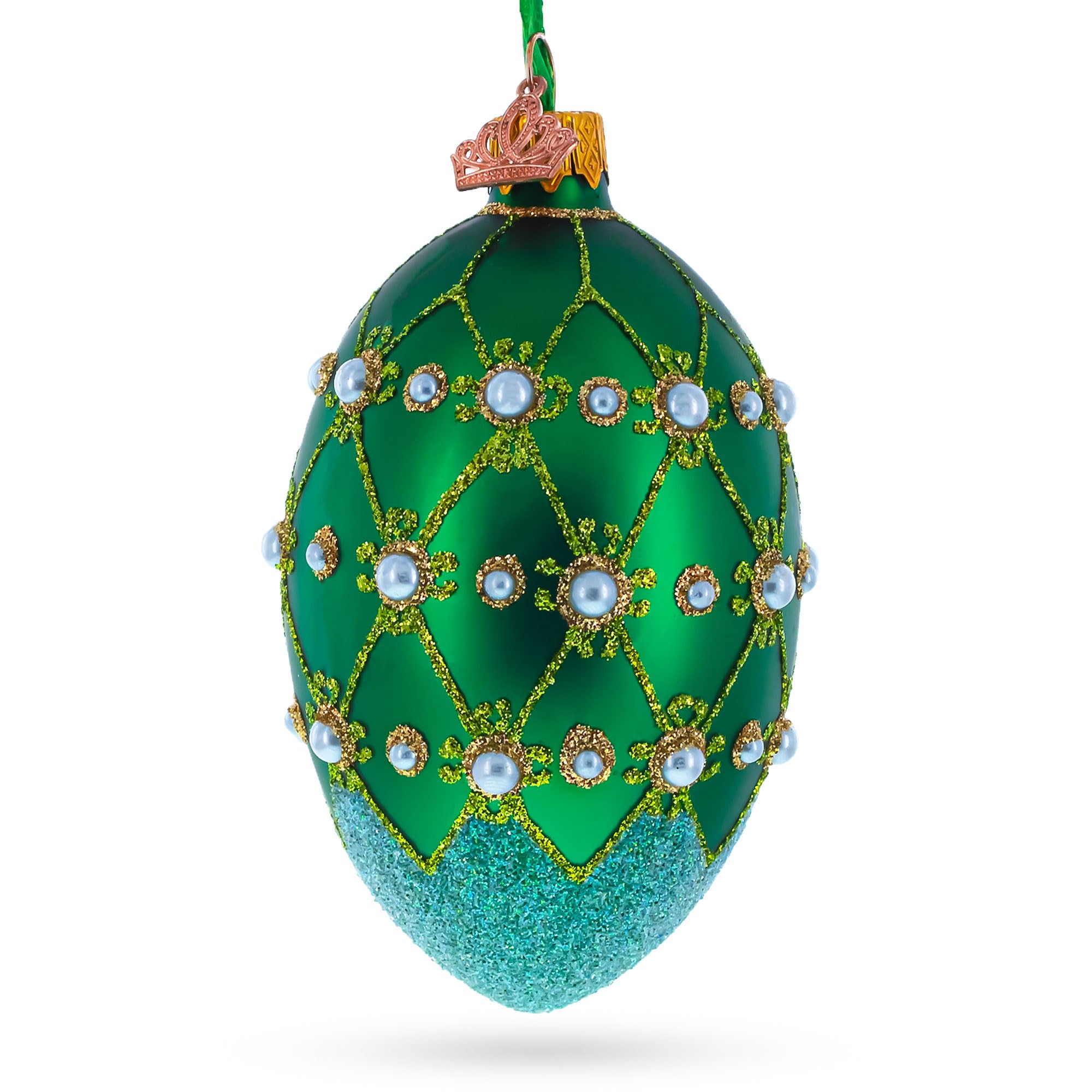 BestPysanky Perle su traliccio verde uovo ornamento 10 cm